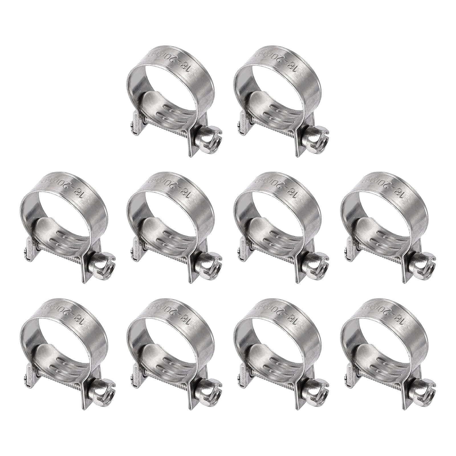 HARFINGTON 10pcs Fuel Injection Hose Clamp 18-20mm Adjustable 304 Stainless Steel Mini Gas Line Hose Clamp for Automotive Agricu