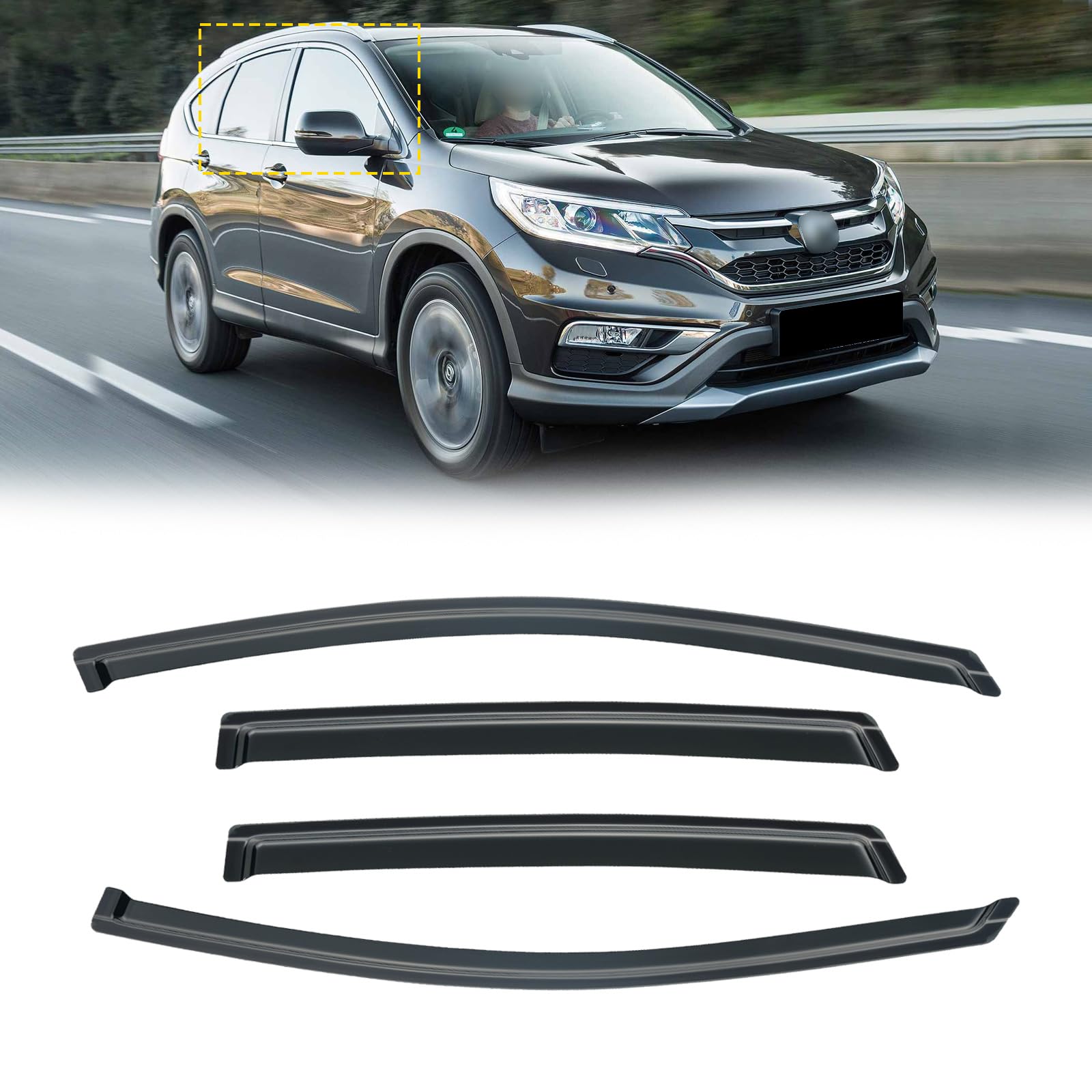 Cmvt Auto Window Visors For 2012-2016 Honda Crv Cr-V, Rain Guards Shields Vent Shade Deflector Dark Smoke 2013 2014 2015 12 13 1