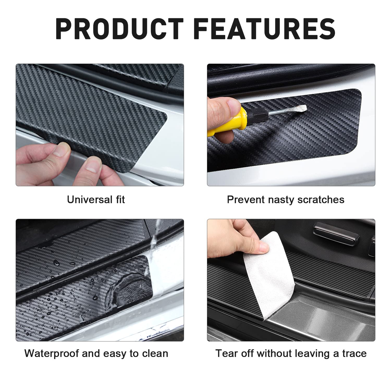 Mochent Tricolor Door Sill Protectors For Toyota Tacoma Trd 4Runner Tundra Rav4 Highlander Accessories, Carbon Fiber Front/Rear