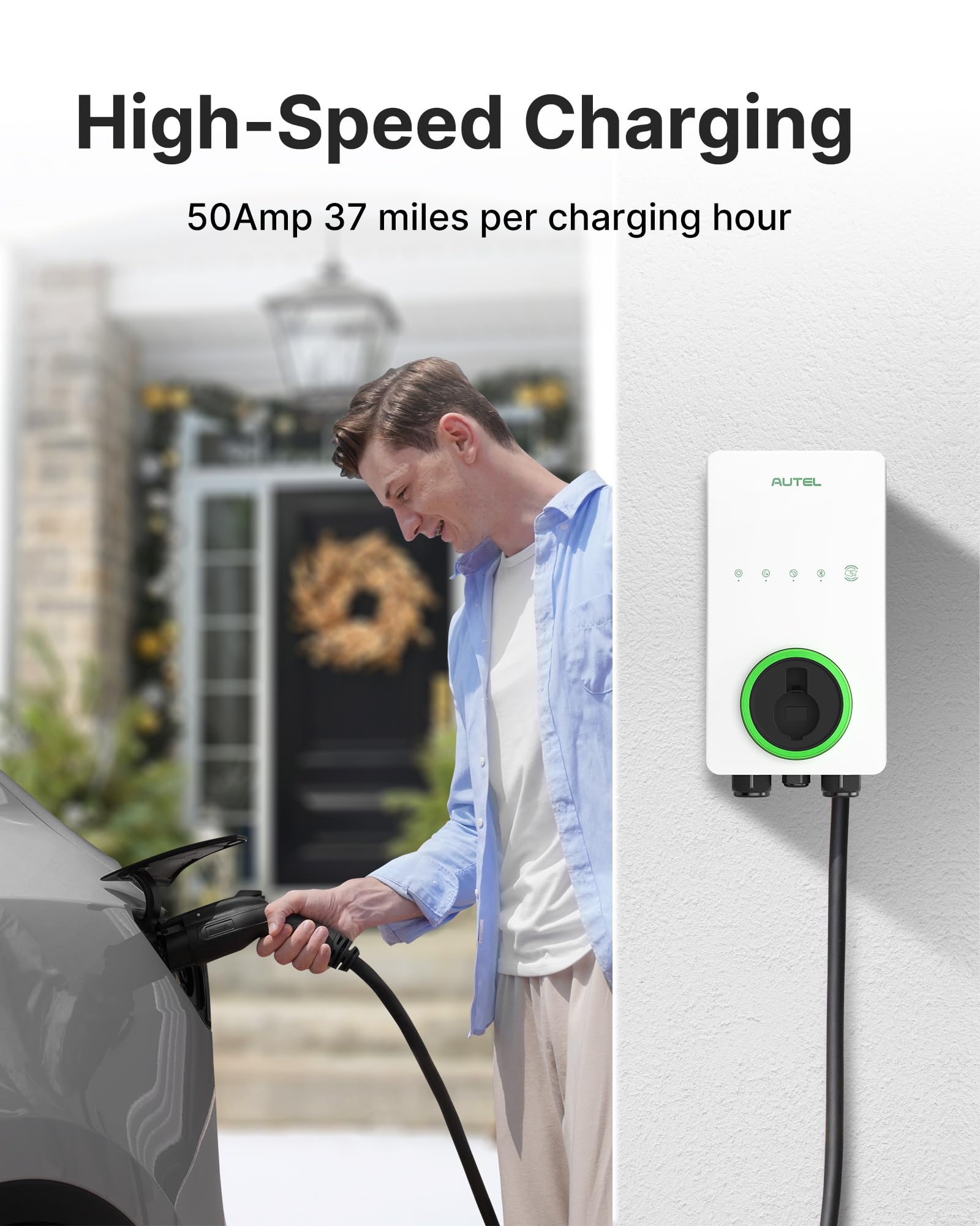 Autel Maxicharger Electric Vehicle (Ev) Charger,240V Indoor/Outdoor Car Charging Station With Level 2, White