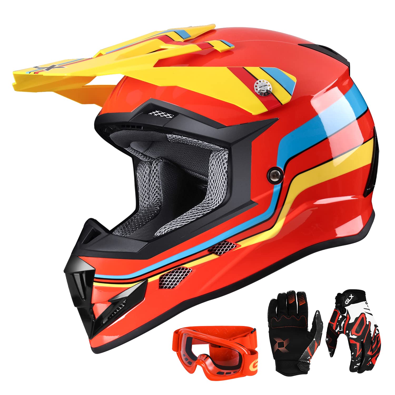 Glx Gx623 Youth Atv/Dirt Bike Helmet Combo - Retro Red, Medium - Dot