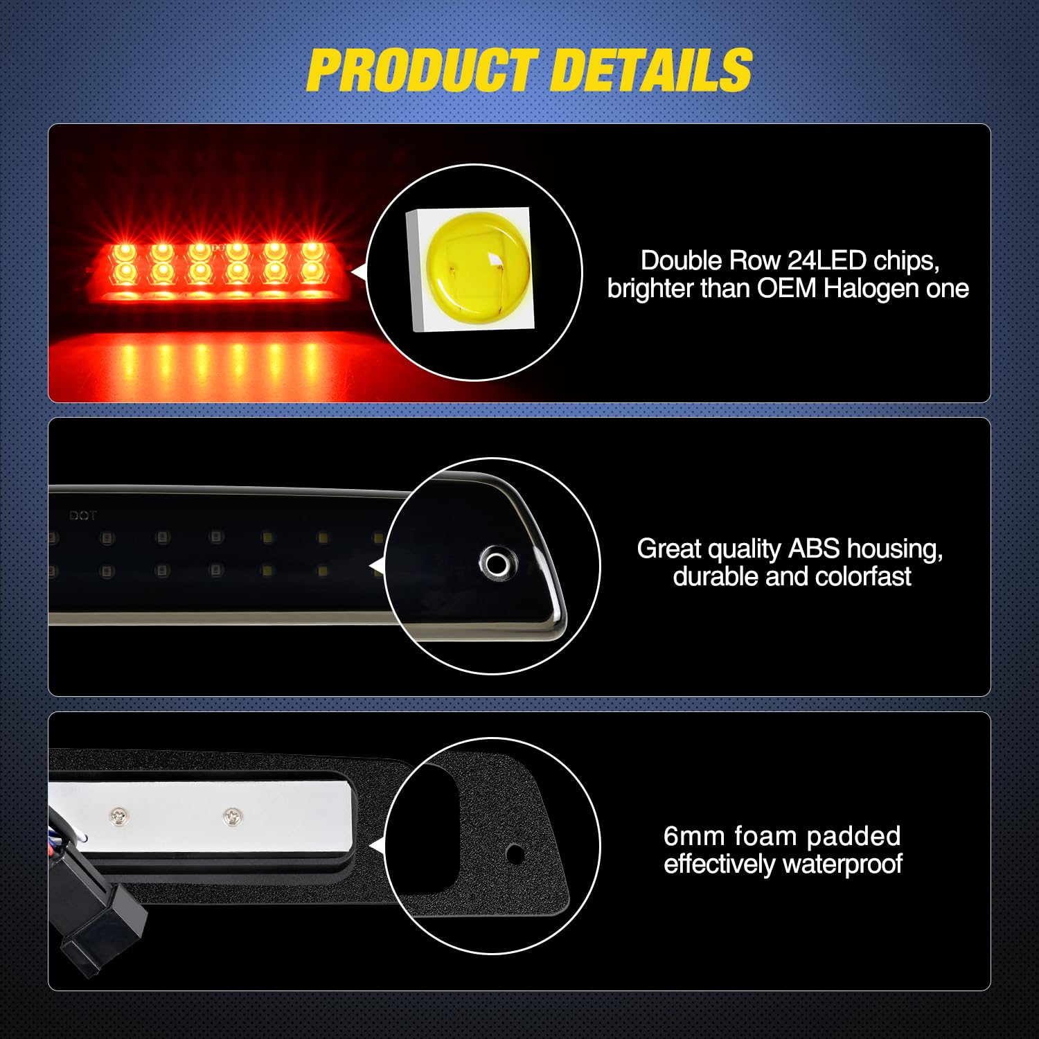 Nilight Smoked Lens Third Brake Light for Dodge Ram 1500 2500 3500 (1994-2001) - High Mount Cargo Reverse Lamp