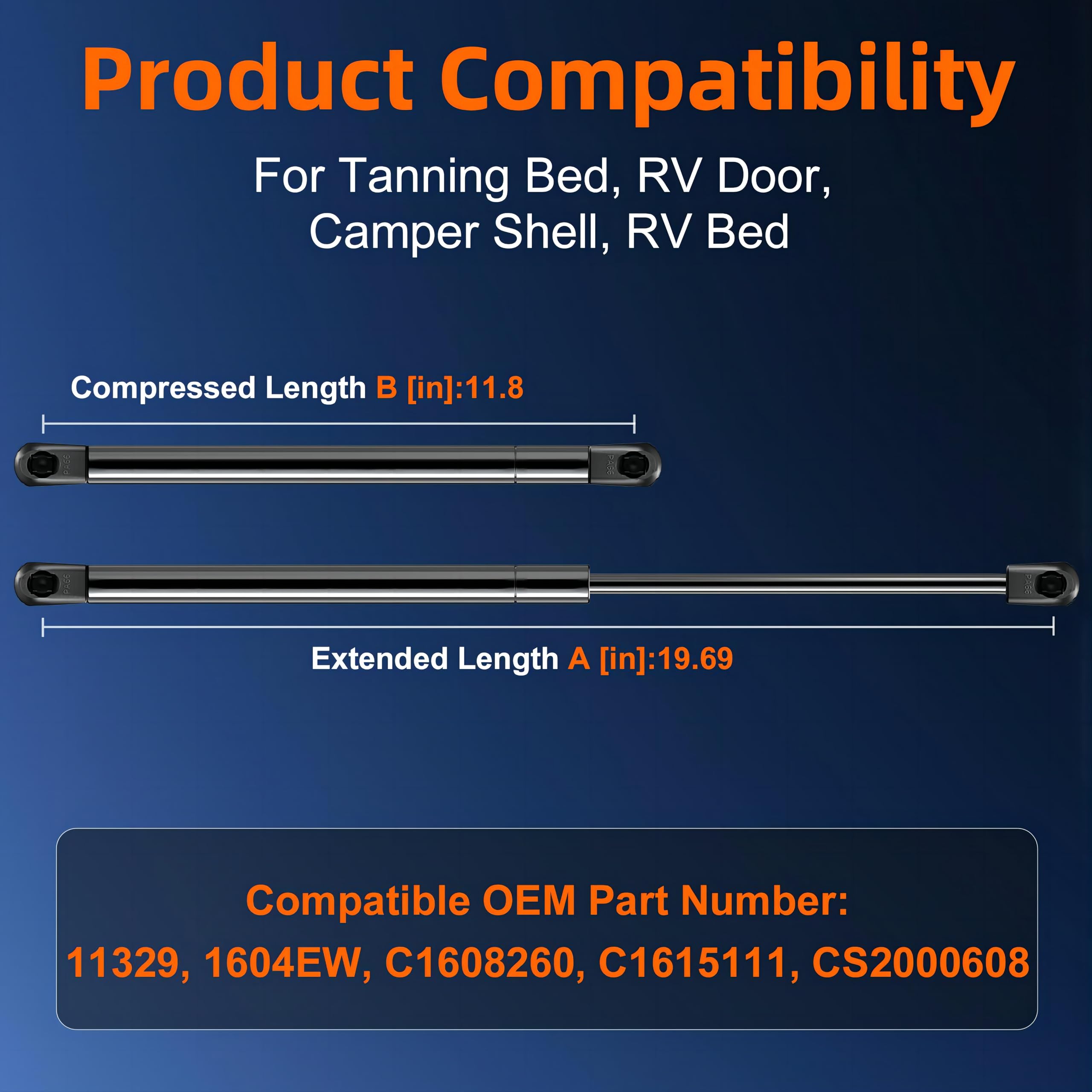 Euplokeer C16-08260 Gsni-5300-60 20In Gas Strut Spring - 60Lb/267N - Gas Prop Shock Lift Support For Tanning Bed, Boat Engine Ha