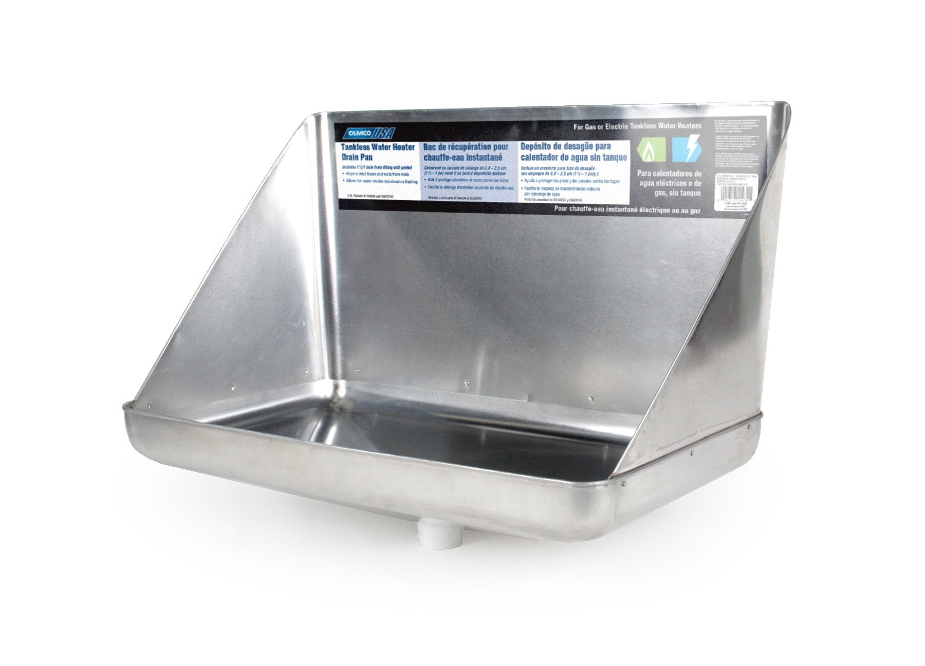 Camco 11430 Aluminum Tankless Water Heater Drain Pan With Pvc Fitting