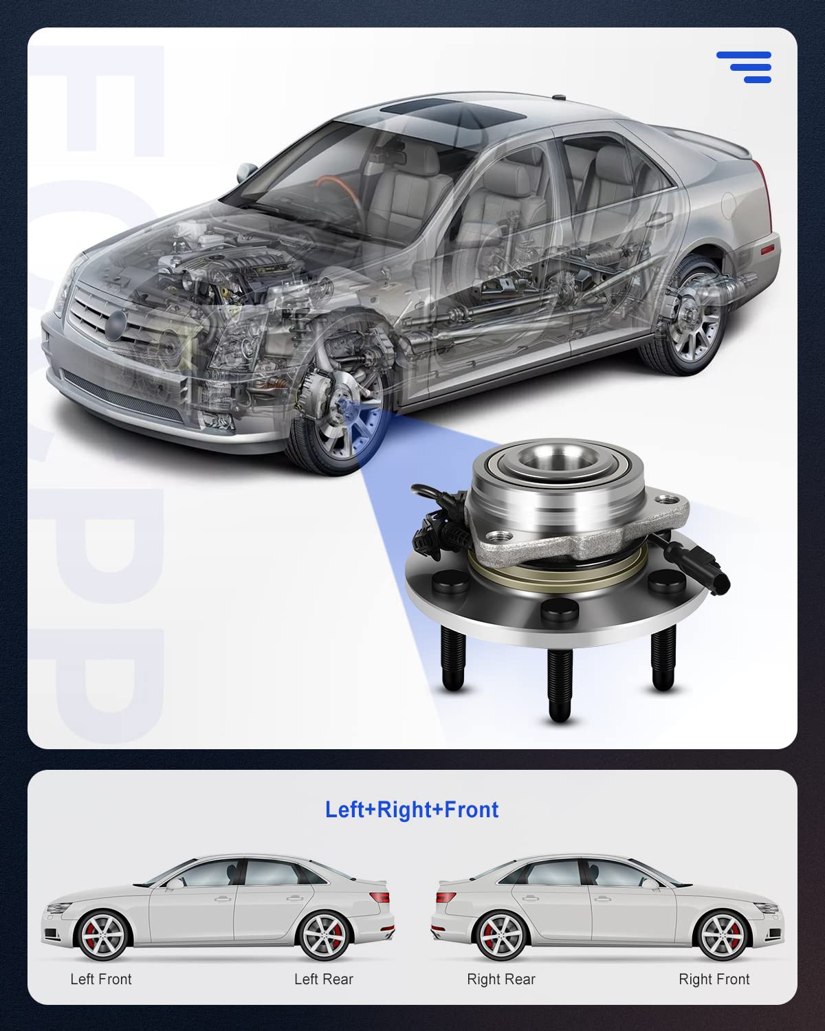 ECCPP 515096 Front Wheel Hub Bearing Assembly for Chevy Avalanche, Silverado, Suburban, Tahoe, Cadillac Escalade, GMC Yukon Sierra 1500 4X4 4WD 6 Lug Left Or Right W/ABS