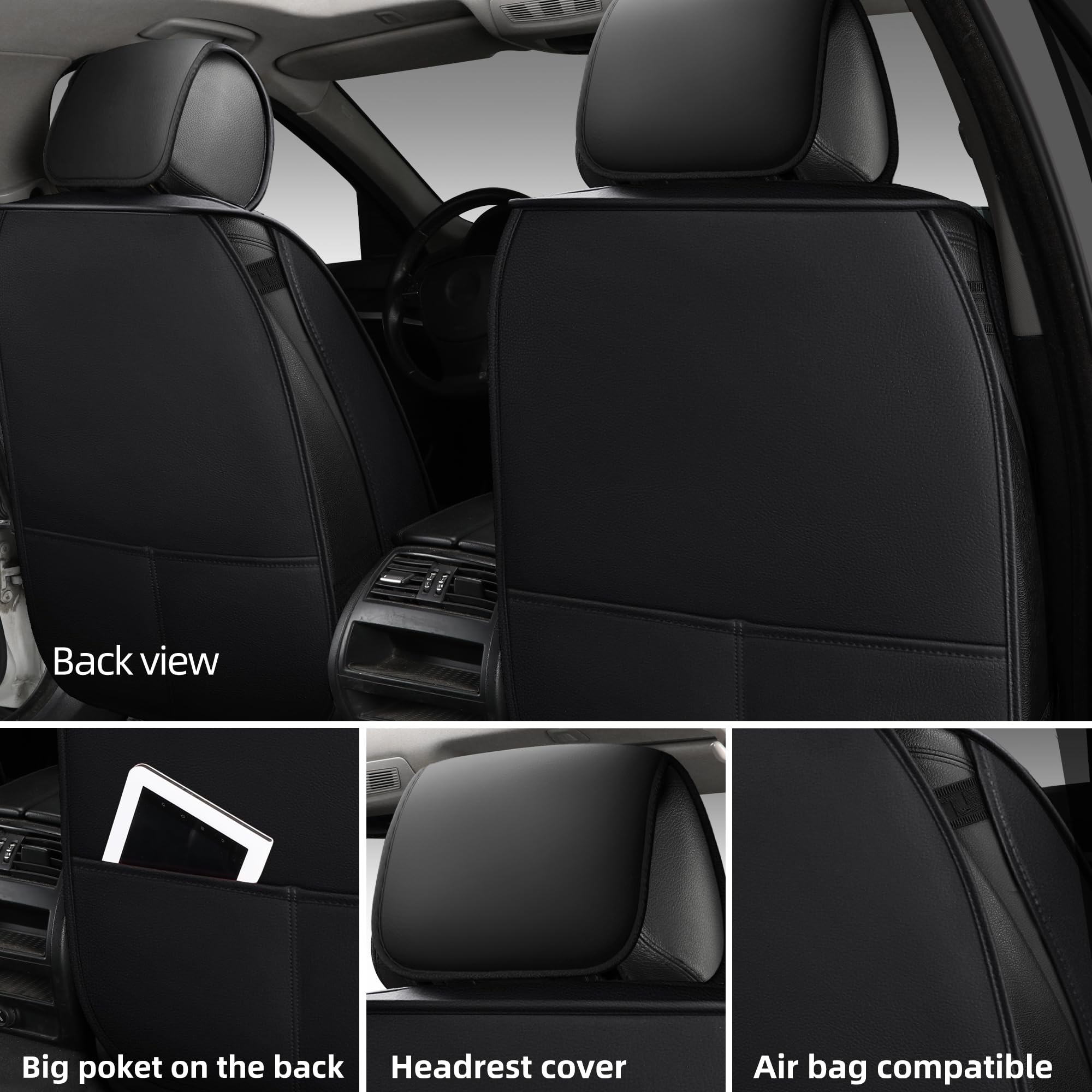 LINGVIDO Waterproof Leather Car Seat Cover, Universal Fit Front Seat Protector for Cars & SUV Trucks - Automotive Seat Covers Fu