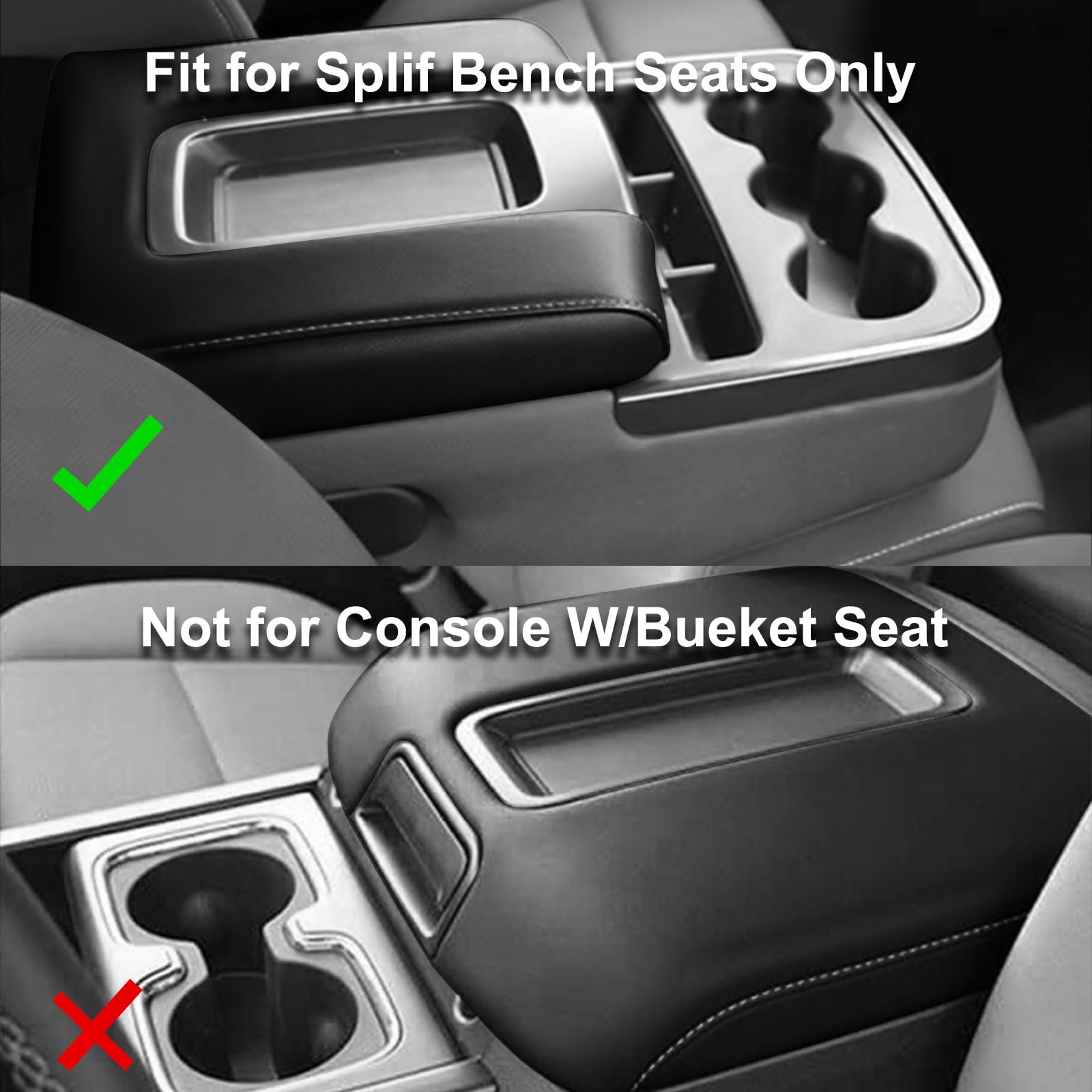 SecosAutoparts Black Leather Center Console Leather Lid Armrest Cover Replacement Gray Stitch Compatible with Chevy Silverado Co