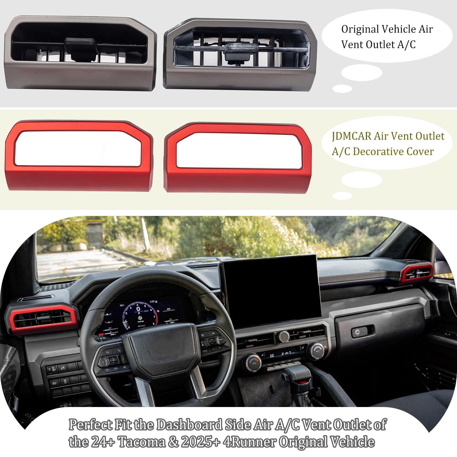 Jdmcar Dashboard Side Air Vent Outlet A/C Decorative Cover Trim Compatible With 2024 2025 Toyota Tacoma And 2025 Toyota 4Runner