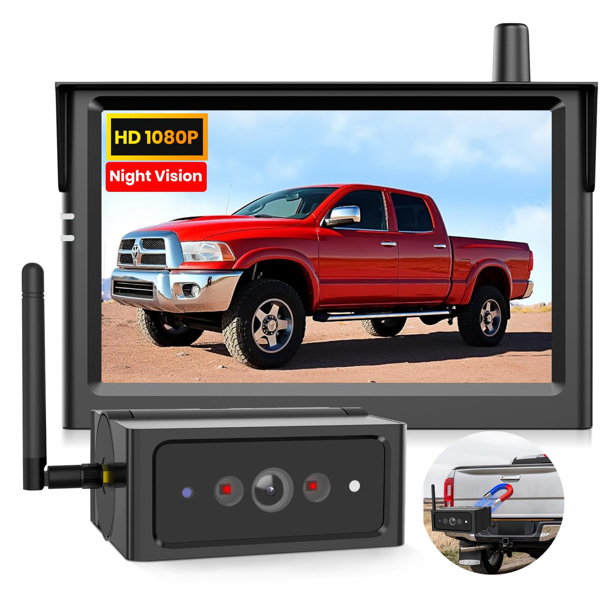 Auto-Vox Magnetic Wireless Backup Camera,2Mins Diy Installation &1080P Portable Battery Truck Trailer Hitch Rear View Camera Wit