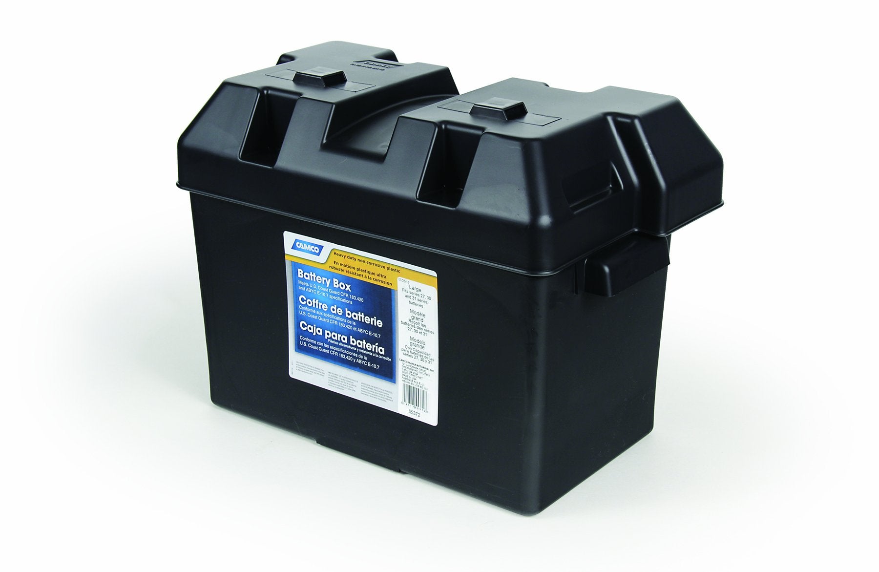 Camco Large Battery Box With Straps And Hardware - Group 27, 30, 31 |Safely Stores Rv, Automotive, And Marine Batteries | Measures Inside 7-1/4 X 13-1/4 X 8-5/8 | (55373), Black