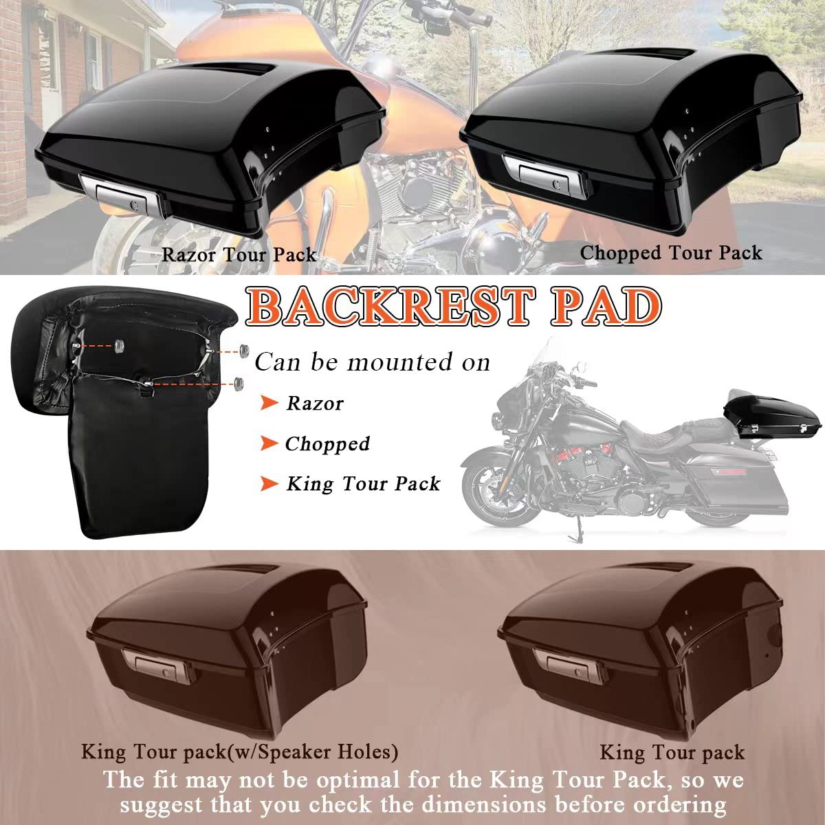 FOVPLUE Backrest Pad,Chopped Razor Tour Pack Backrest Pad for Harley Touring 2014-2024,for CVO Road Glide Road King Street Glide