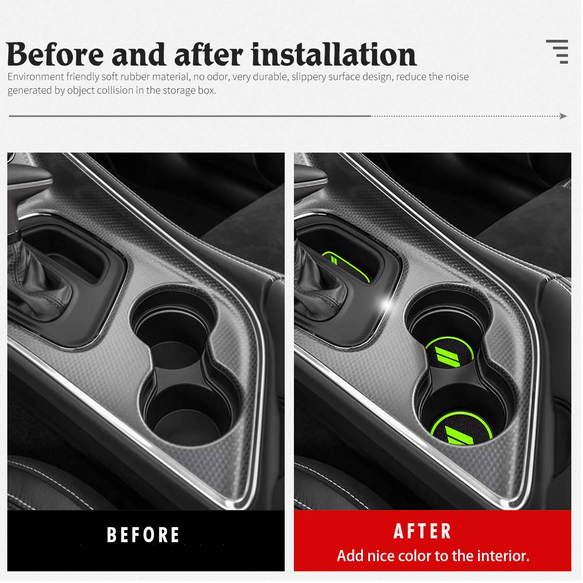 Auovo 11Pcs Anti-Dust Mats For Challenger Accessories 2015-2023 Custom Interior Cup Holder Inserts Door Pocket Center Console Liners For Challenger 2021 (Green)