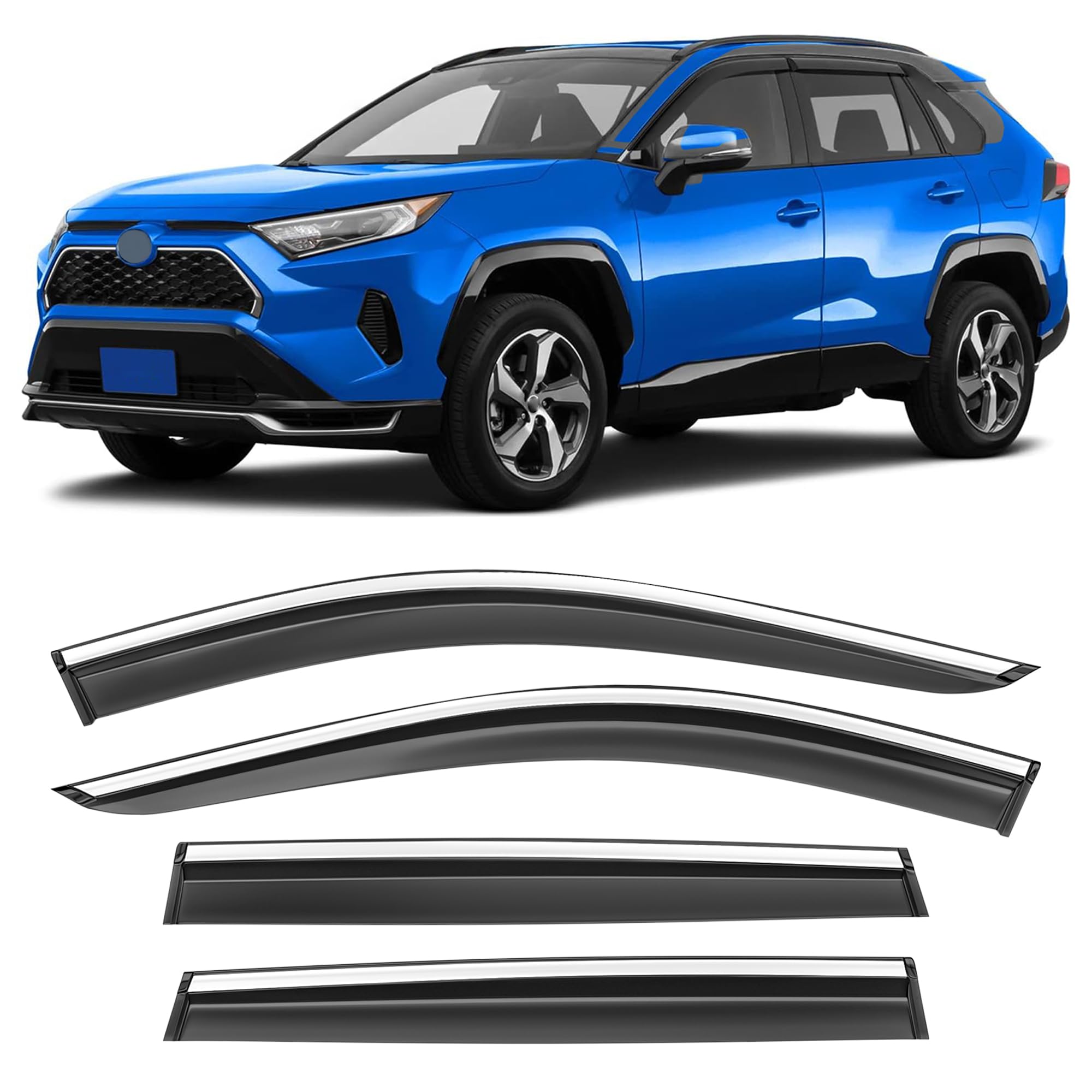 Hope You Ready Shatterproof Tape-On Window Rain Guards Fit For 2019-2024 Toyota Rav4, Extra Durable Window Deflectors, Vent Wind