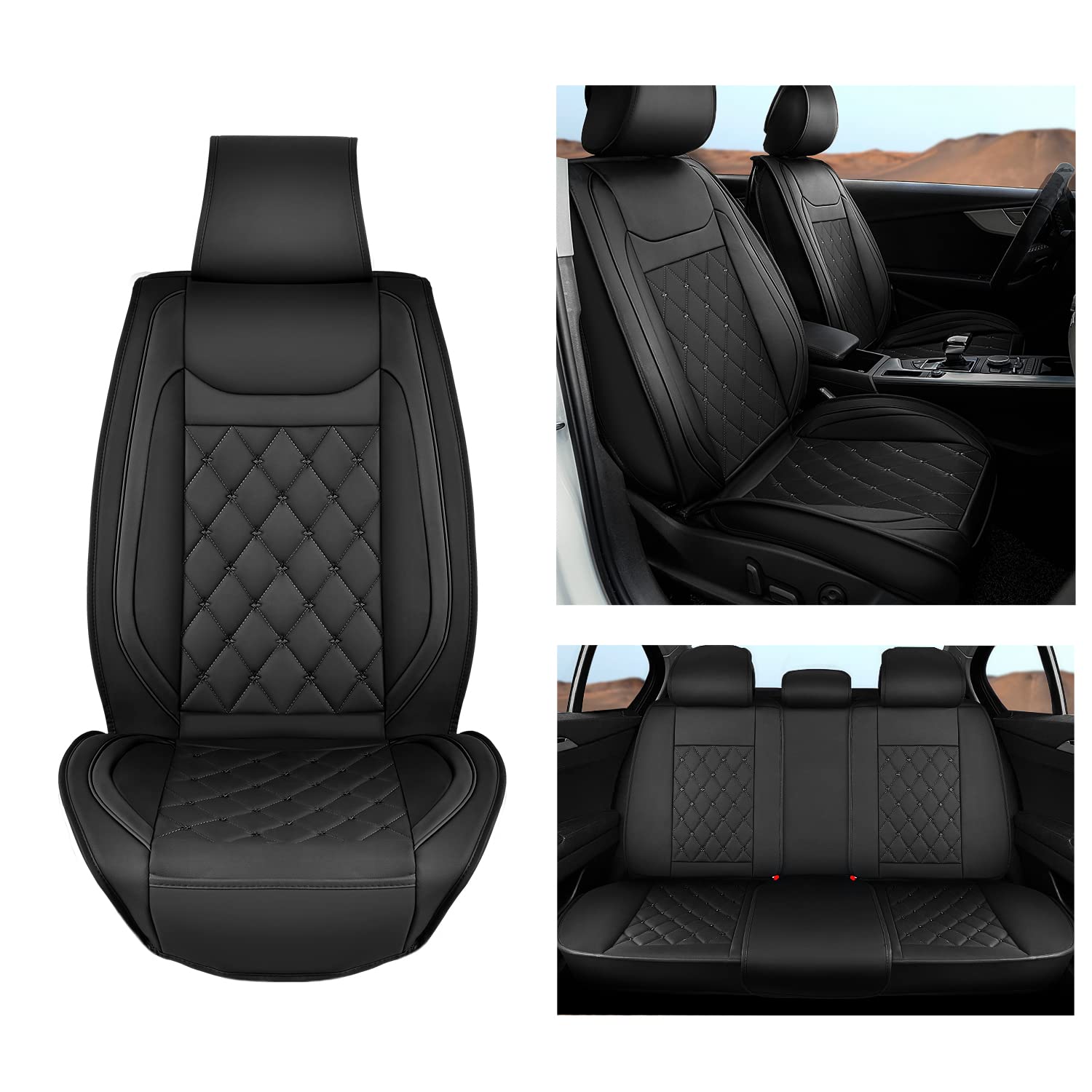 Nilight 5 Car Seat Covers Waterproof Faux Leather Cushions Anti-Slip Universal Fit For 5 Passenger Cars Hyundai Honda Accord Kia