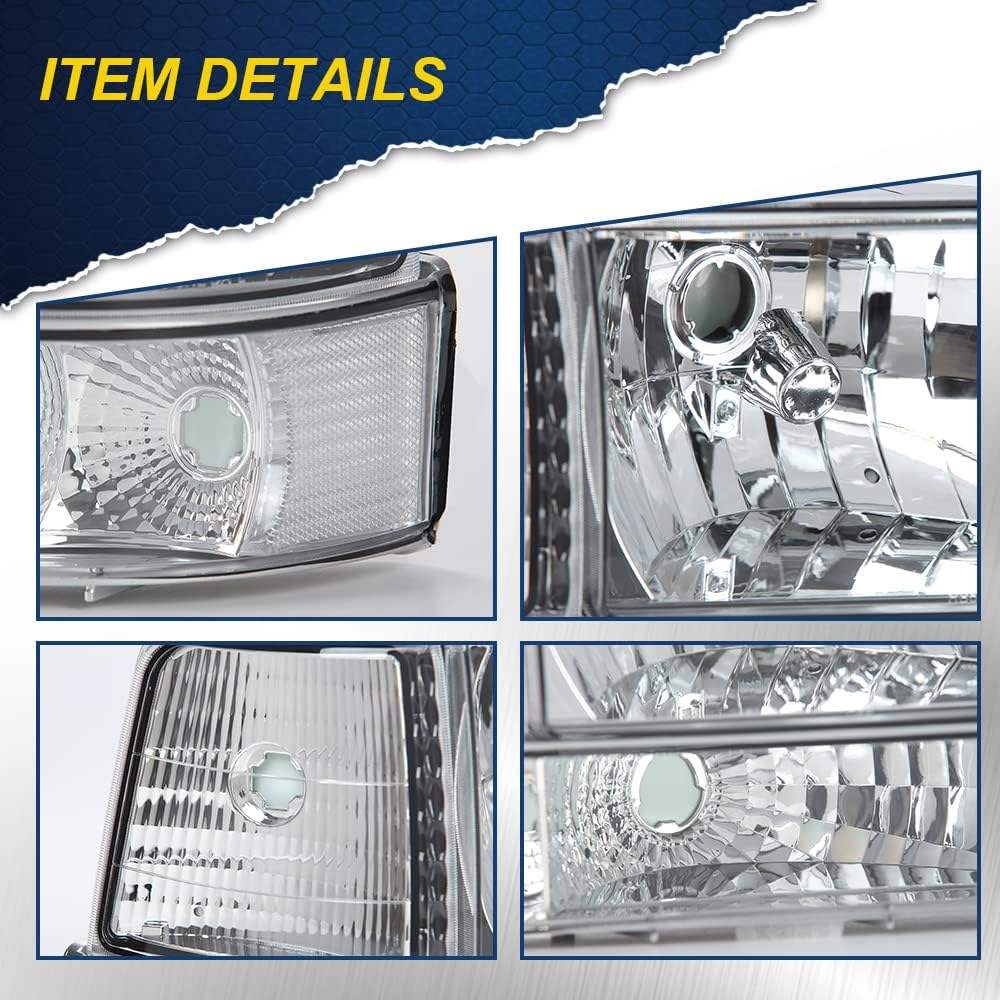 Cheda Headlights Assembly Compatible With 1992-1996 Ford Bronco F150/1992-1997 F250 F350 Super Duty W/Corner Signal Bumper Lamps
