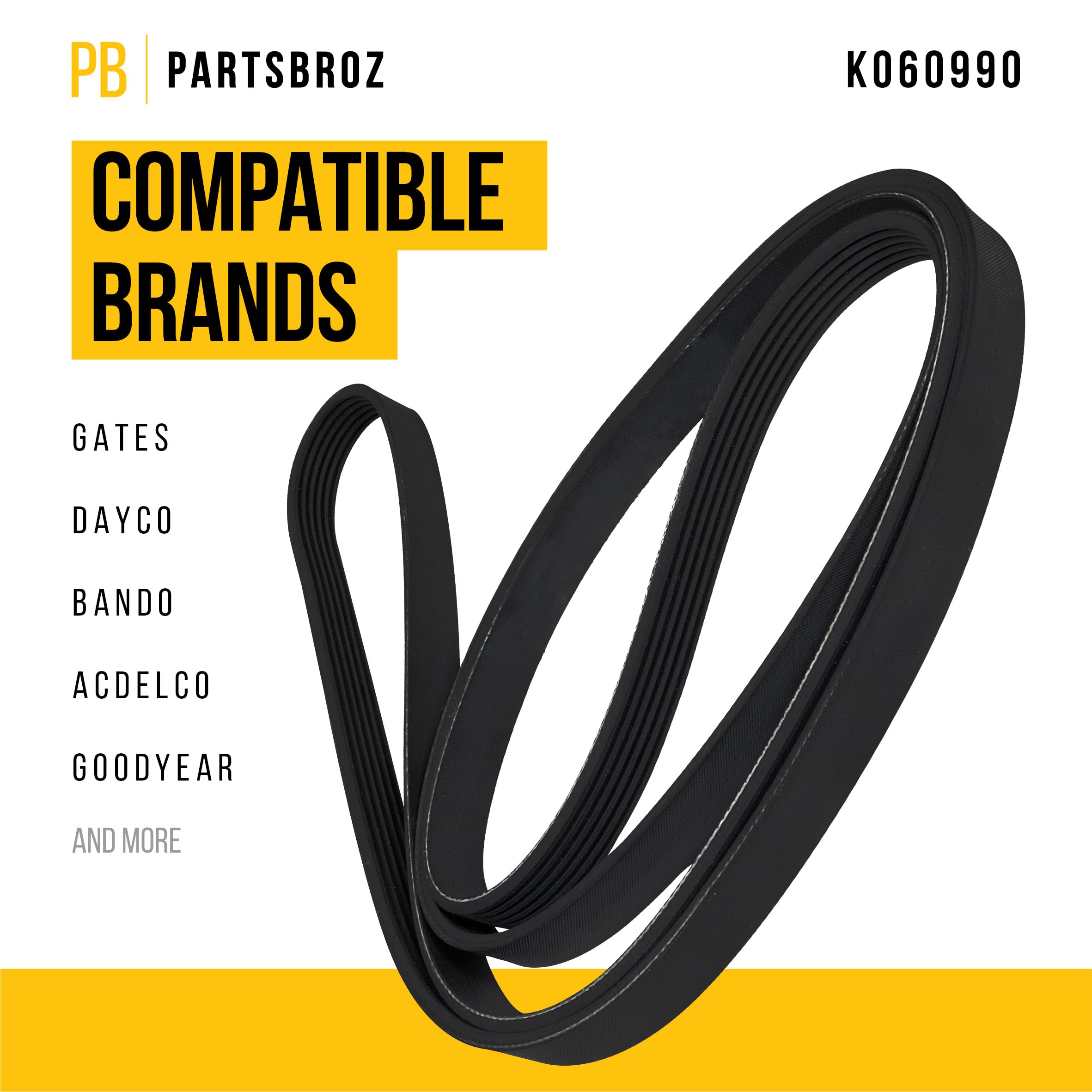 Partsbroz K060990 Micro-V Serpentine Drive Belt - Compatible With Gates Dayco Bando Acdelco Goodyear Continental Masterpro - Rep