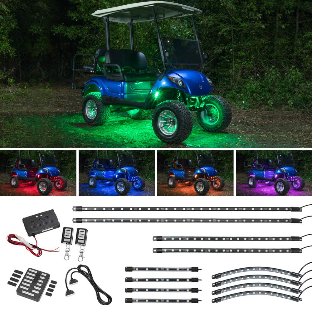 LEDGlow 12pc Million Color LED 4-Seater Golf Cart Underglow Accent Neon Lighting Kit with Wheel Well & Interior Lights for EZGO 