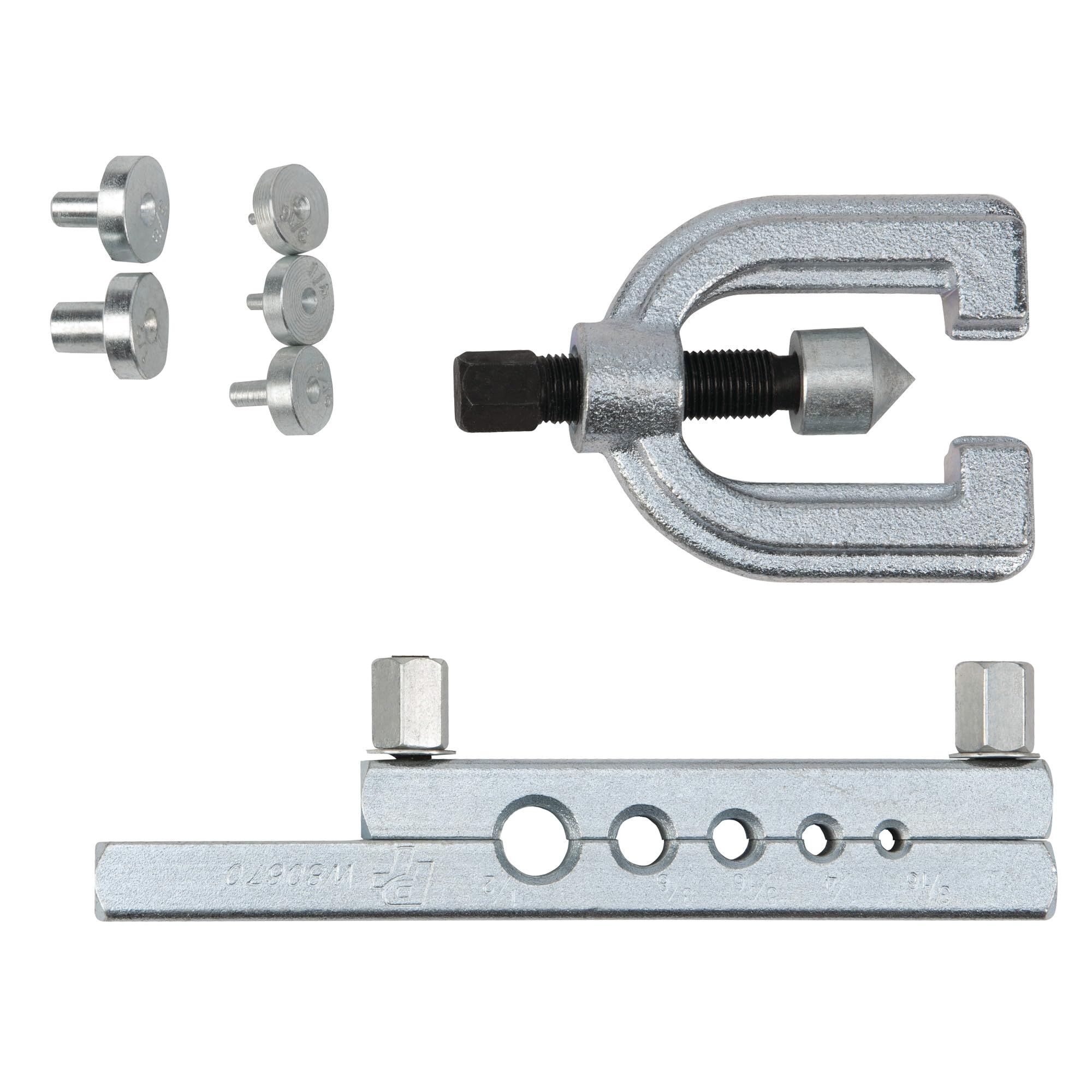 Performance Tool W80670 7Pc Flaring Tool Set for 3/16, 1/4, 5/16, 3/8 and 1/2-Inch O.D. tubing sizes with Lever Lock Flaring Bar
