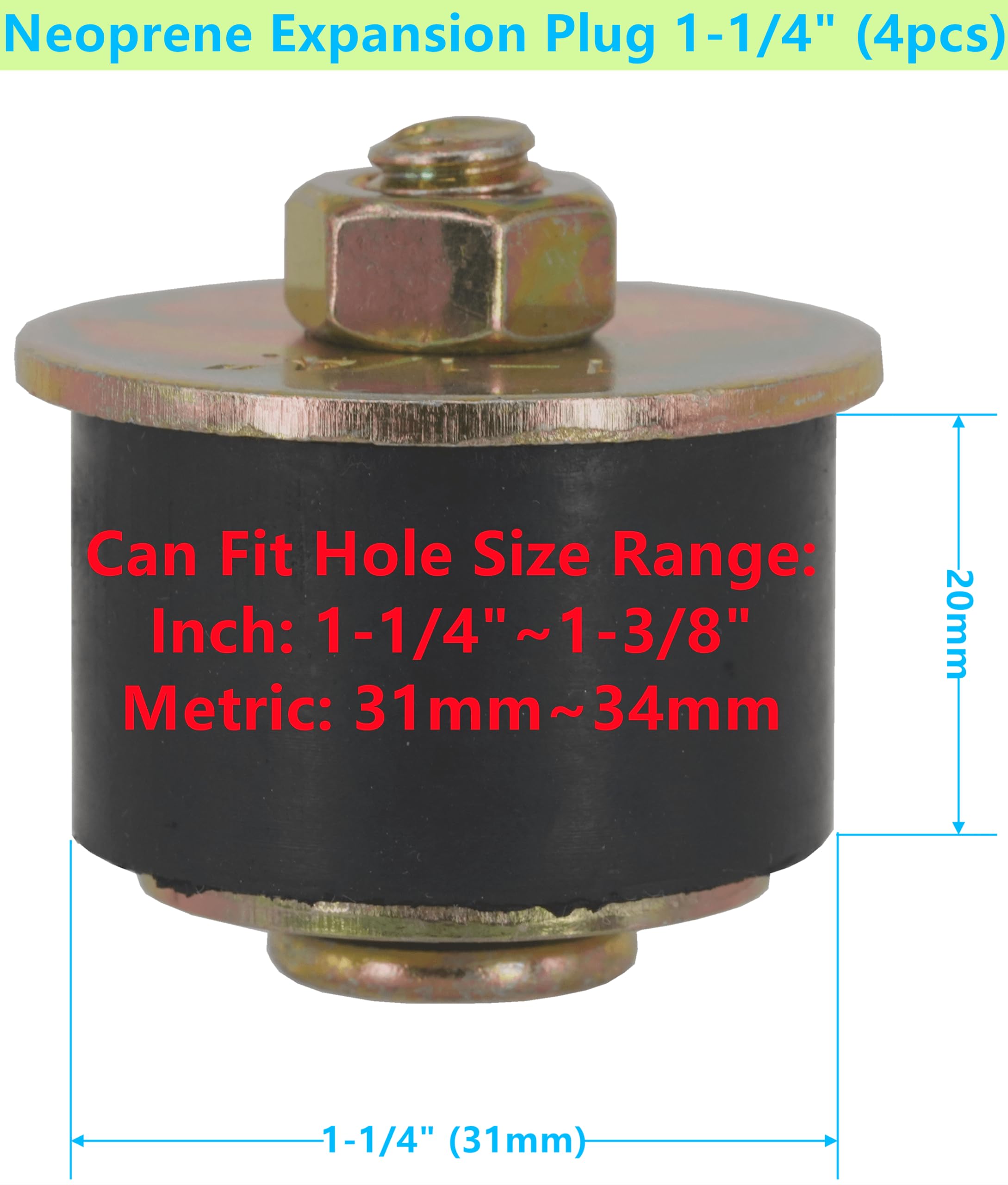 Dsnaduo Automotive Neoprene Expansion Plug 1-1/4 inch to 1-3/8 inch (31mm -34mm),4 pack Rubber Freeze Plug, Replace 58251 570-00