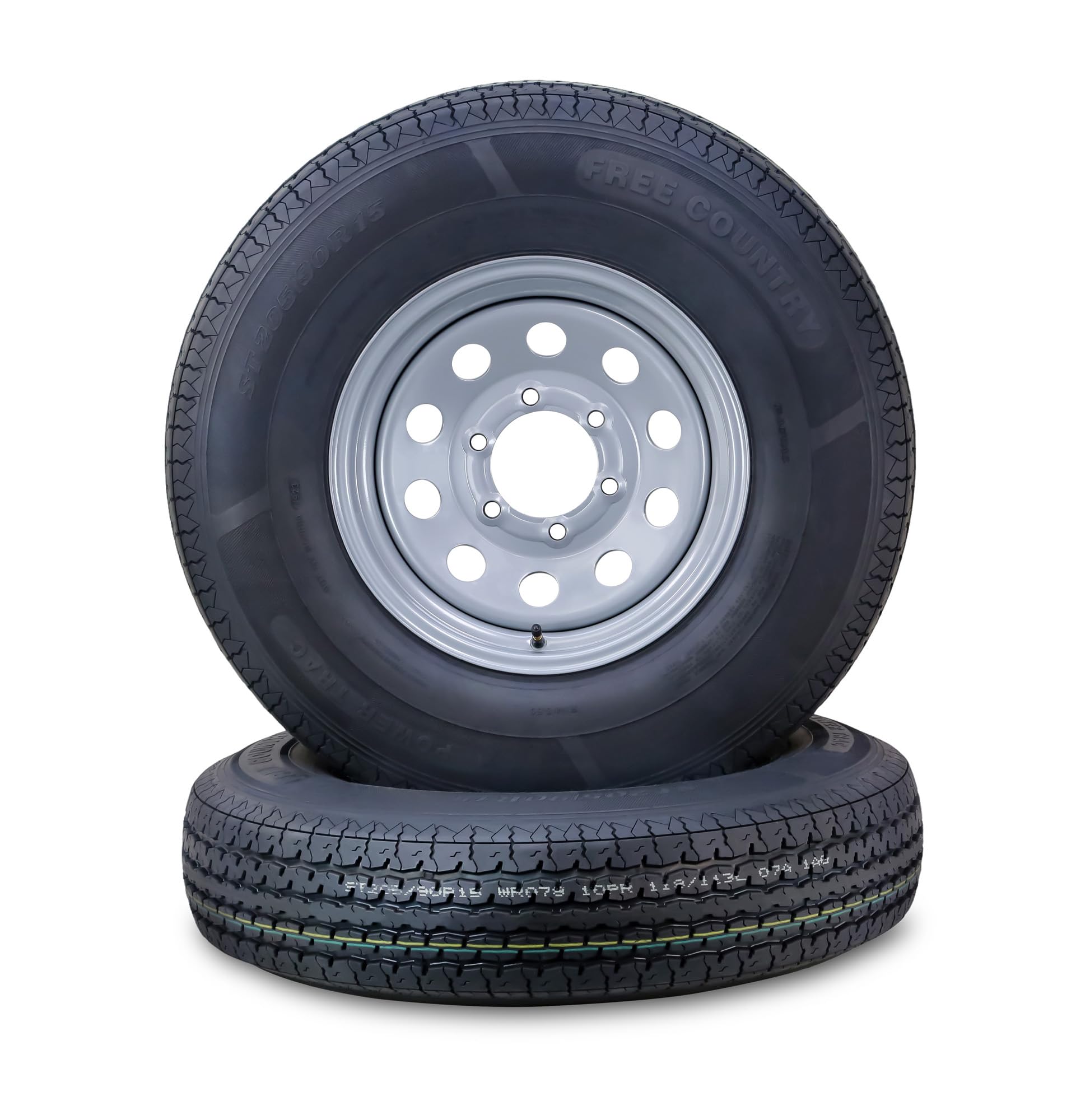 Free Country Trailer Tire Wheel Assembly St205/90R15 10-Ply E 118L 6 Lug On 5.5'' Pcd Silver Mod Rim,Set 2