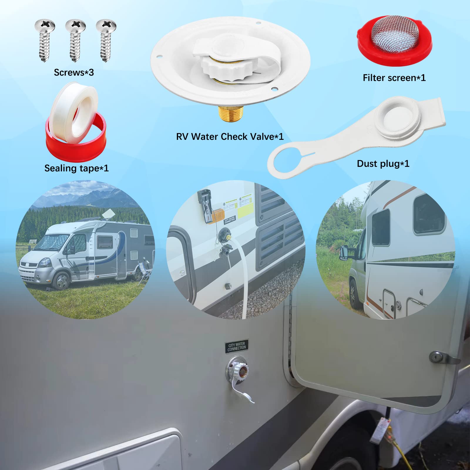 Rv City Water Fill Inlet Flange Check Valve Water Hookup Connector 3/4 Nh Female To 1/2 Npt Male Mount Lead-Free Brass Flush Rv Water Backflow Preventer With Dust Plug For Rv Camper Motorhome