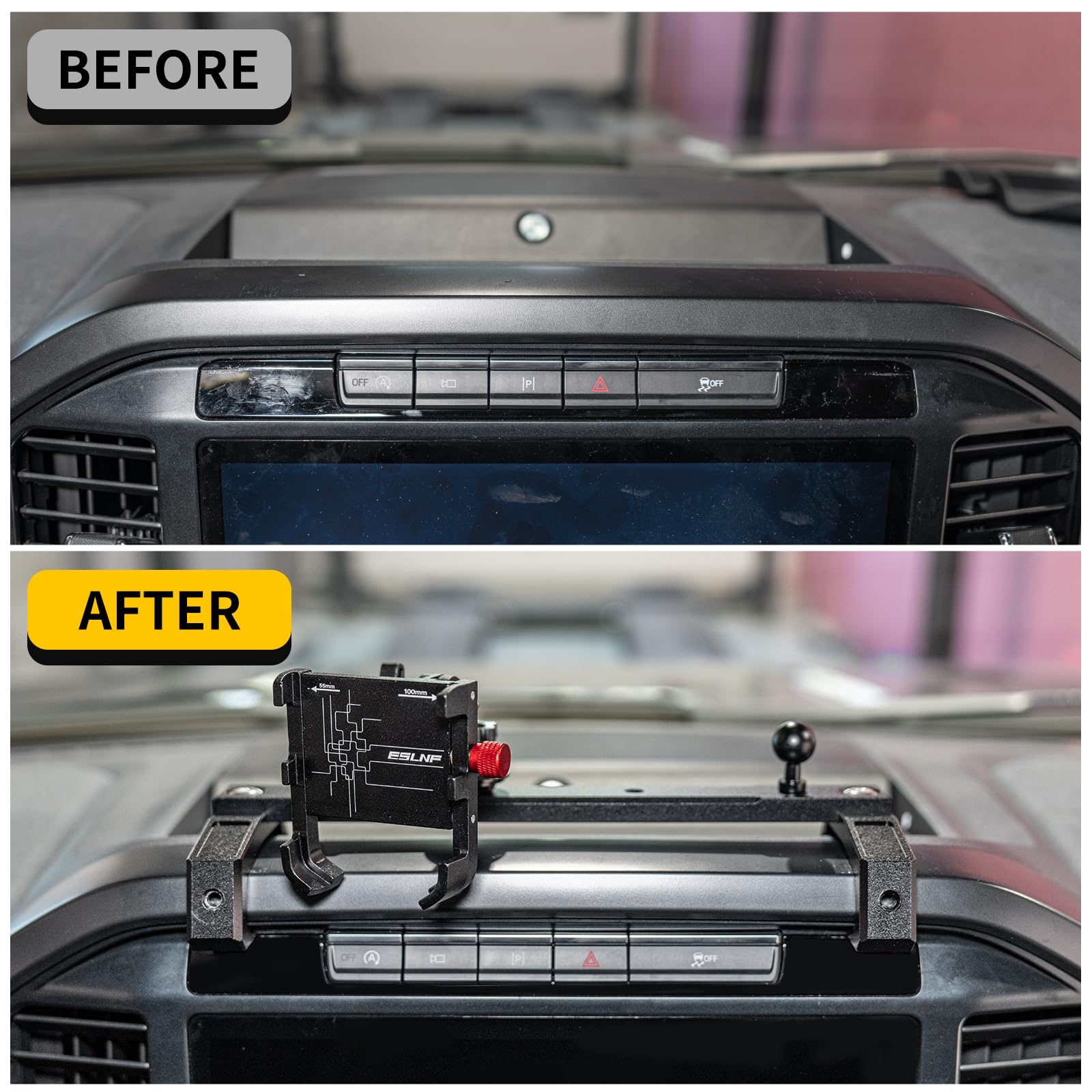 Maxzina Dash Mounted Phone Holder Compatible with 2021-2025 Ford F150 Aluminum Alloy Adjustable Cell Phone Holder Dashboard Cell