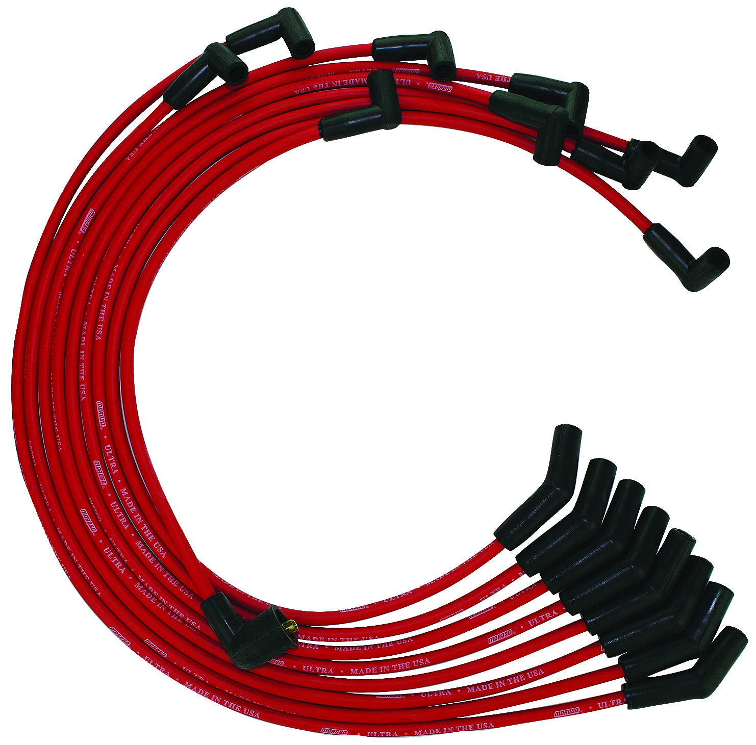 Moroso 52074 Ultra Series Red Spark Plug Wires, Ford 351C/393/429/460, 135 Degree Plug Ends, HEI Distributor