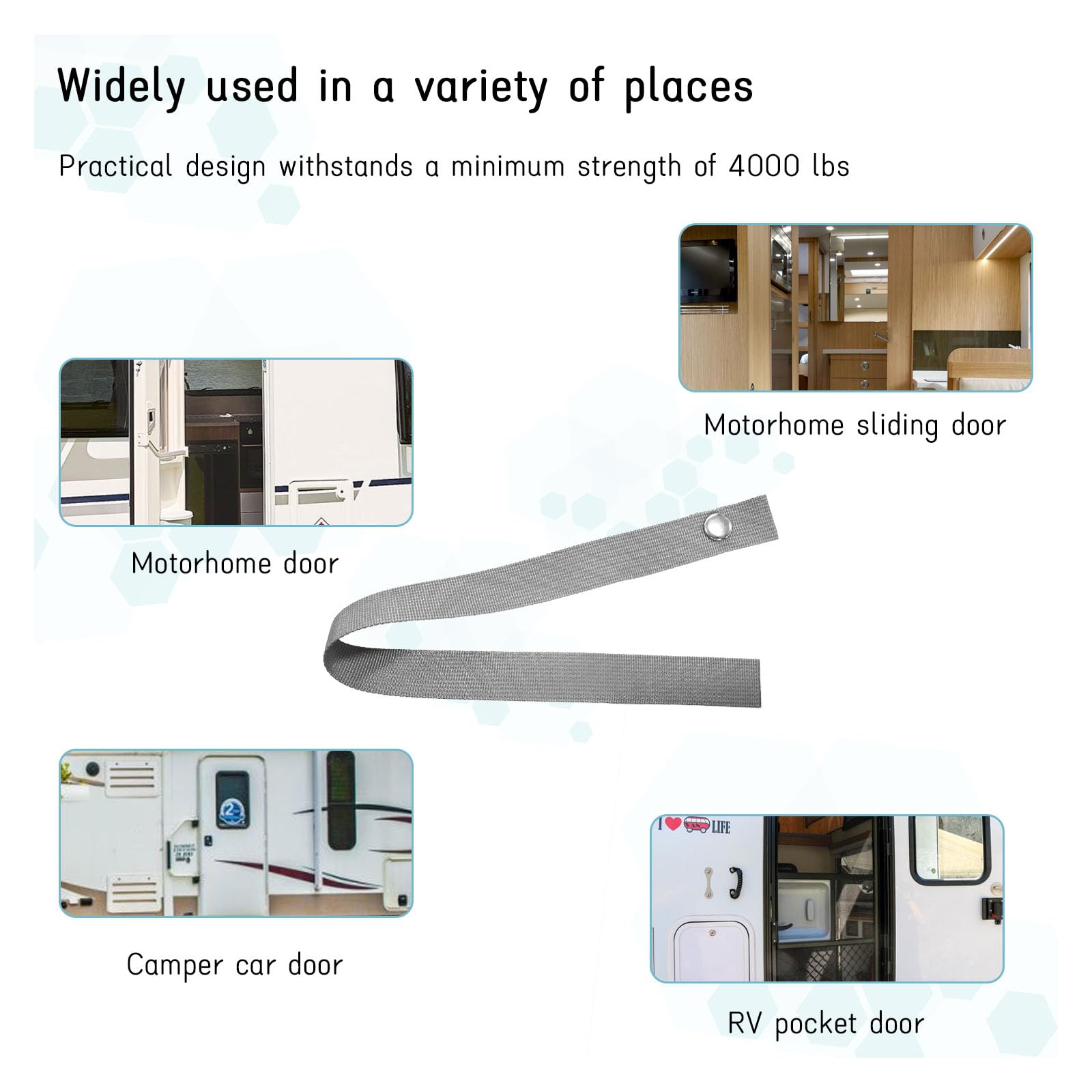 Dickno 2 PCS RV Door Straps, 18 Inch Sliding Door Long Security Strap with 4 PCS Button Snap, Universal Locking Tieback Strap Ac