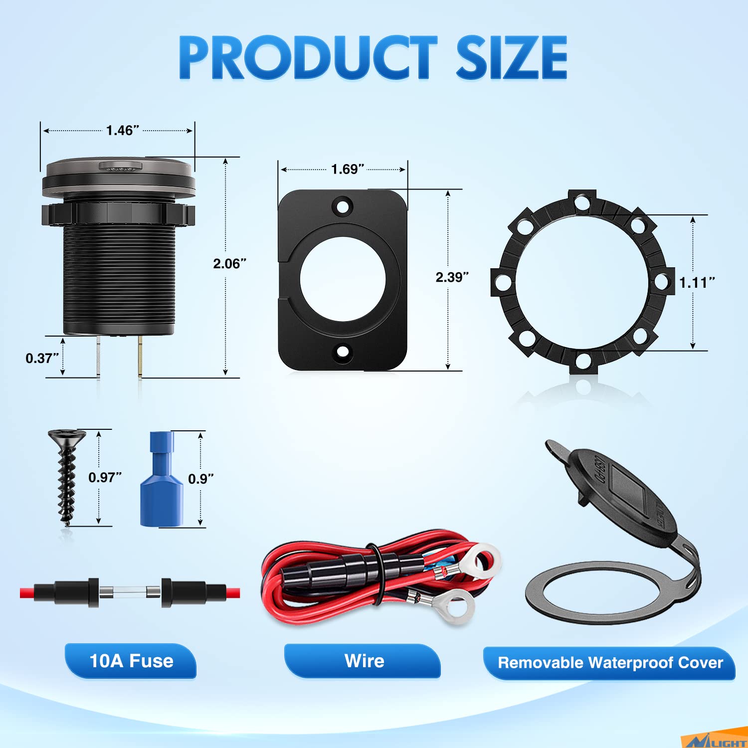 Nilight Quick Charge Socket Pd Type C And Qc 3.0 Usb Fast 12V 24V Car Outlet Voltmeter On Off Switch Fused Wire Kit Dual Charger