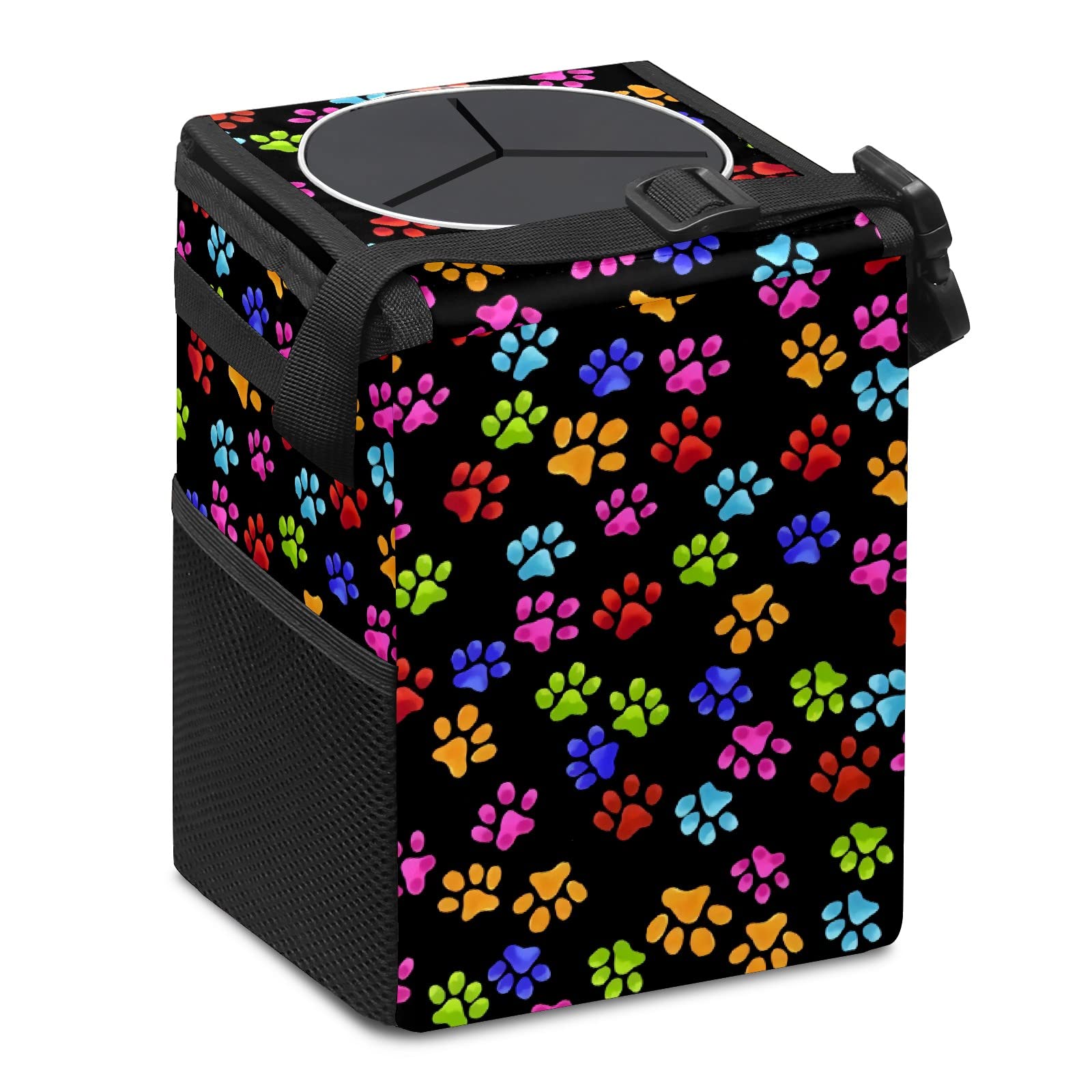 Gactivity Paws Cat And Dog Print Car Trash Can With Lid Collapsible Reusable Waterproof Car Garage Bag,Automotive Garbage Can,Car Accessories Interior Car Organizer