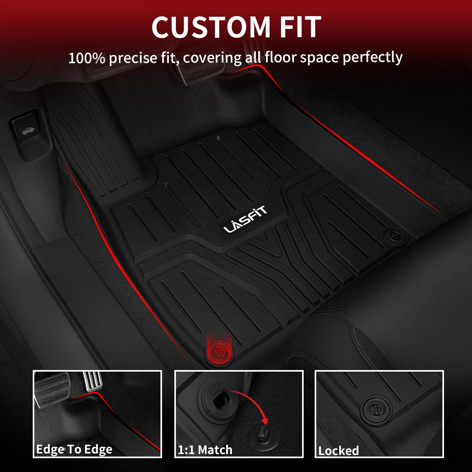 Lasfit Floor Mats And Trunk Mat For Honda Accord Sedan 2018-2022 (Include Hybrid Models), All Weather Tpe Custom Fit Floor Liner