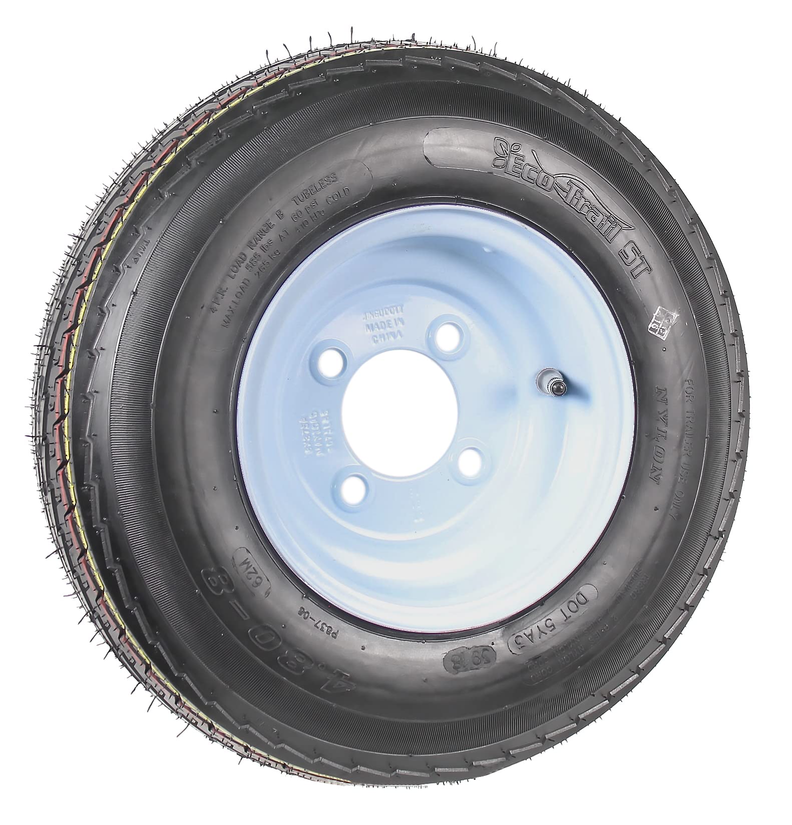 eCustomrim 2-Pack Trailer Tires On Rims 4.80-8 480-8 4.80 X 8 8 in. Load Range B 4 Lug Bolt Wheel White - 2 Year Warranty w/Free