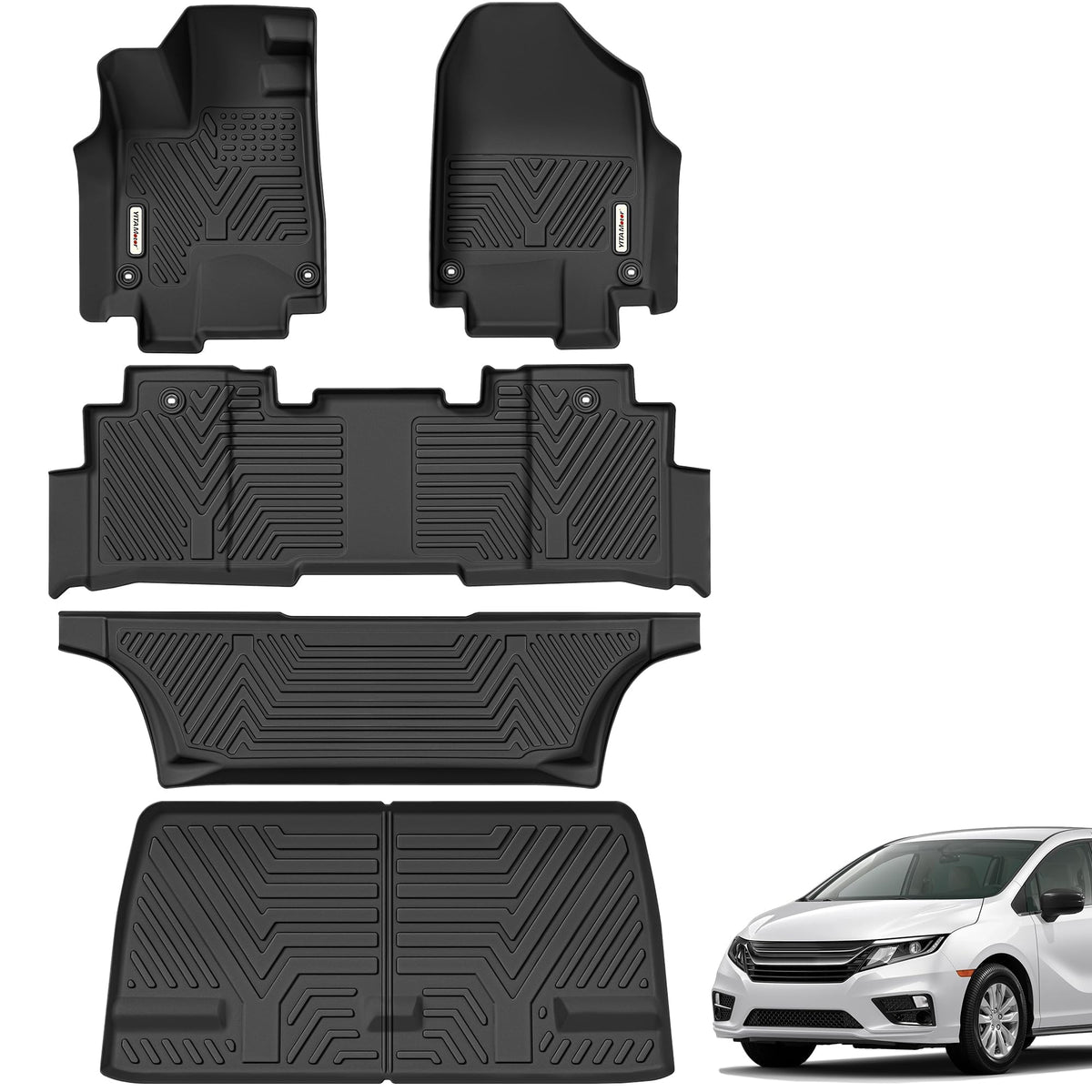 Yitamotor Floor Mats & Cargo Liner Compatible With 2018-2025 Honda Odyssey Mini Passenger Van, Tpe All Weather Floor Liner And C