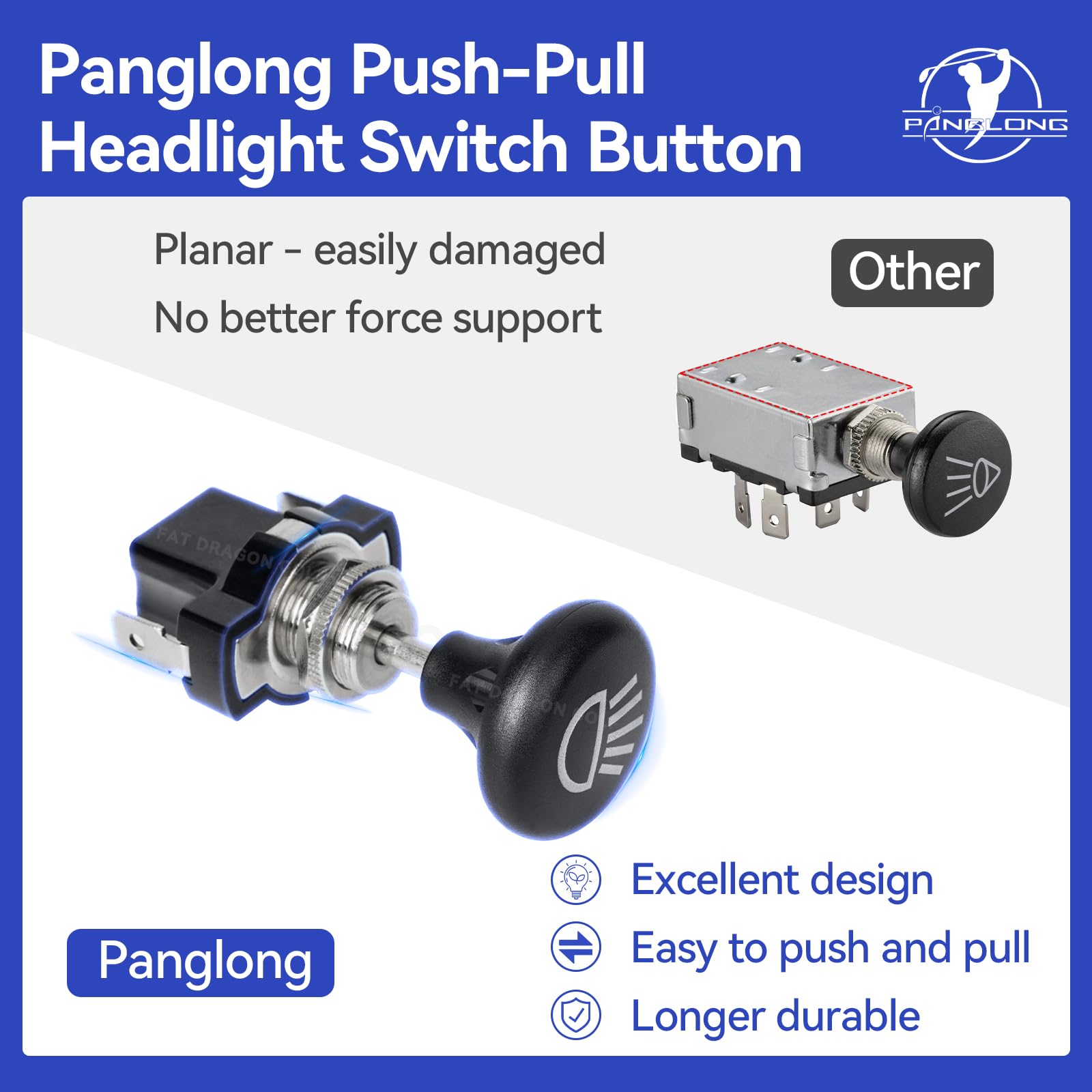 Panglong Universal Golf Cart Light Switch, Push Pull Headlight Switch Button-12Volt Replace For Golf Cart Club Car, Yamaha, Ezgo