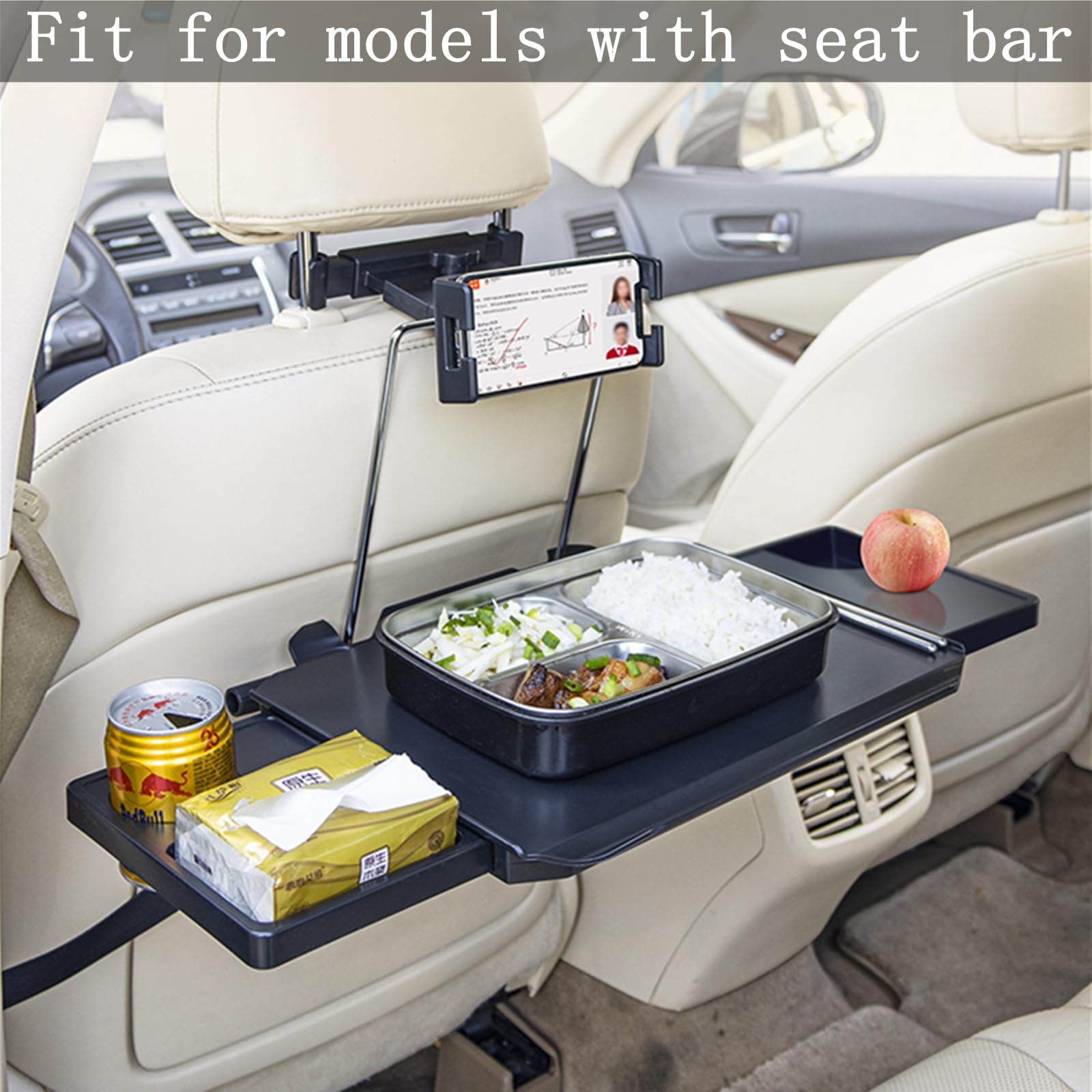 Hzgamer 2 In 1 Large Car Steering Wheel Tray/Back Seat Headrest Table With Phone Holder For Eating Food Drink And Writing Work,