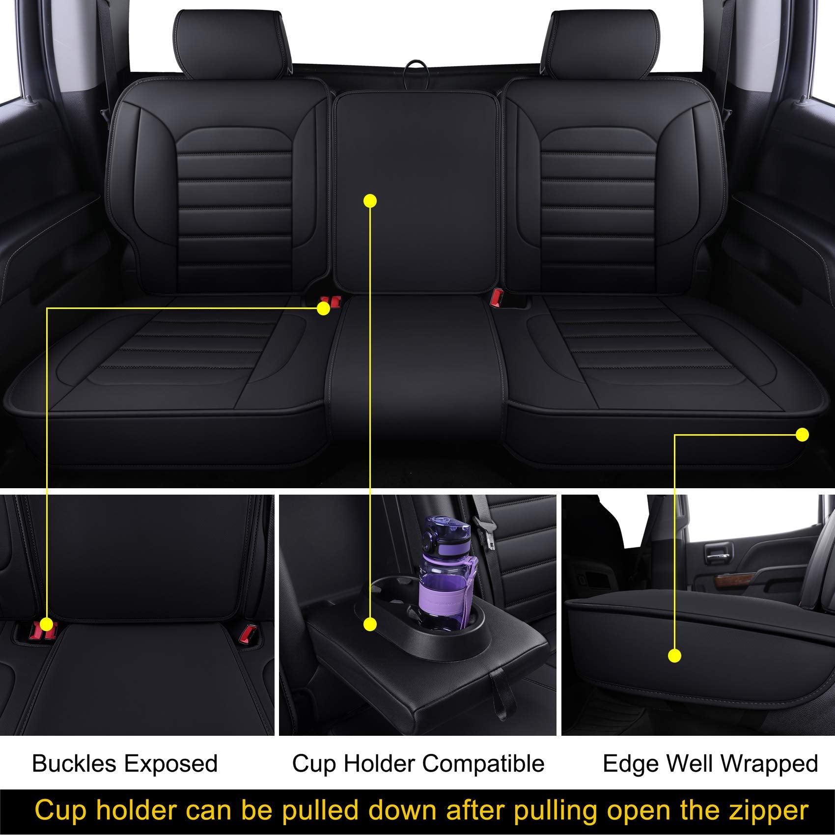 Luckyman Club Rear Silverado Seat Covers Fit For 2007-2025 Chevy Silverado Sierra 1500 2500 3500 Crew,Double,Extended Cab With W