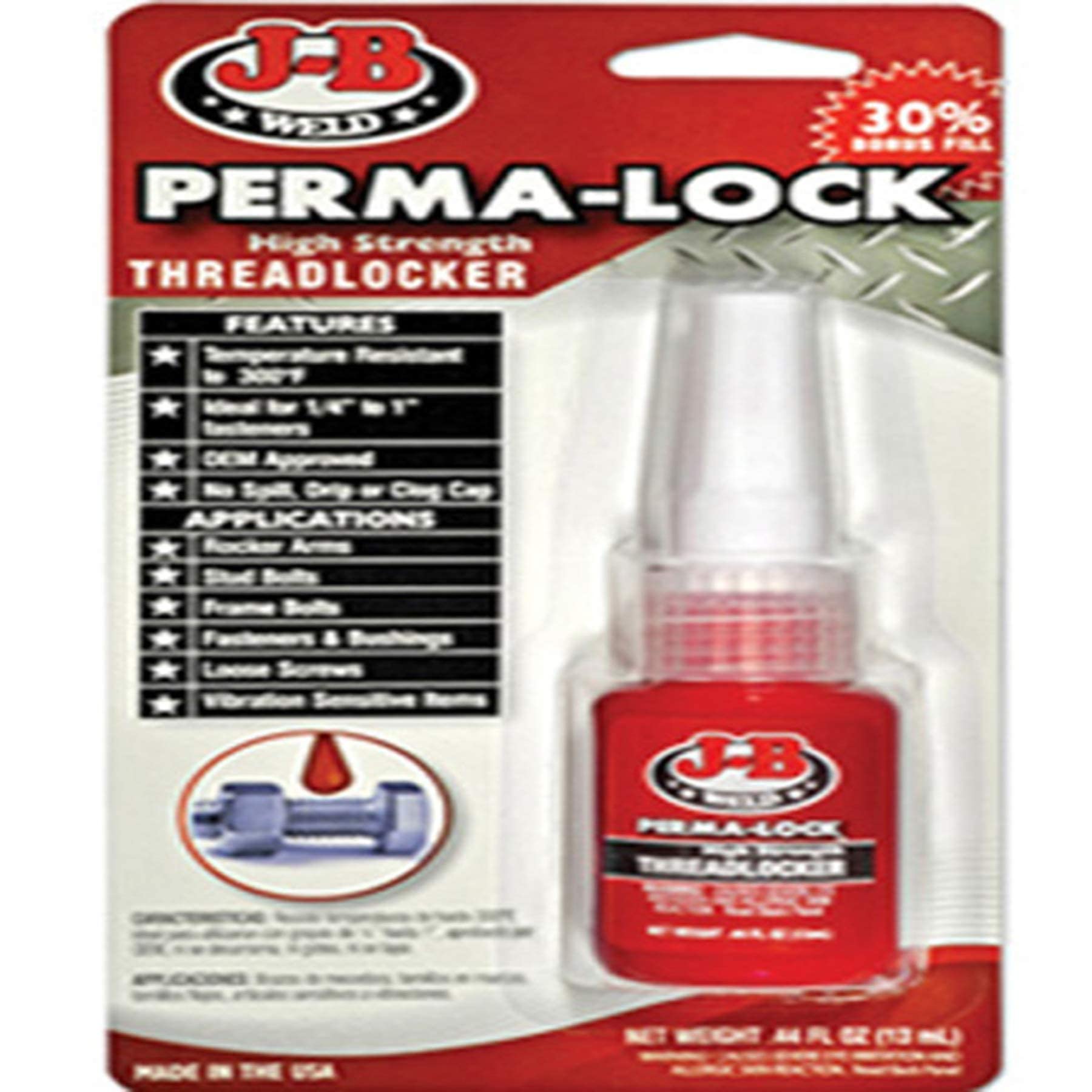 J-B Weld 27113 Perma-Lock High Strength Threadlocker - Red - 13 Ml
