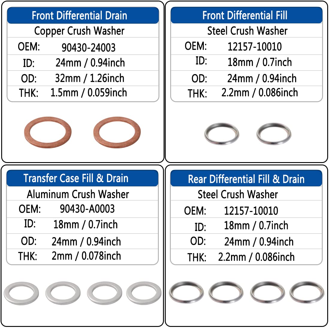 18 Pcs Transfer & Differential Service Gasket Kit Replacement for Toyota Almost Vehicles 9043024003 90430A0003 1215710010