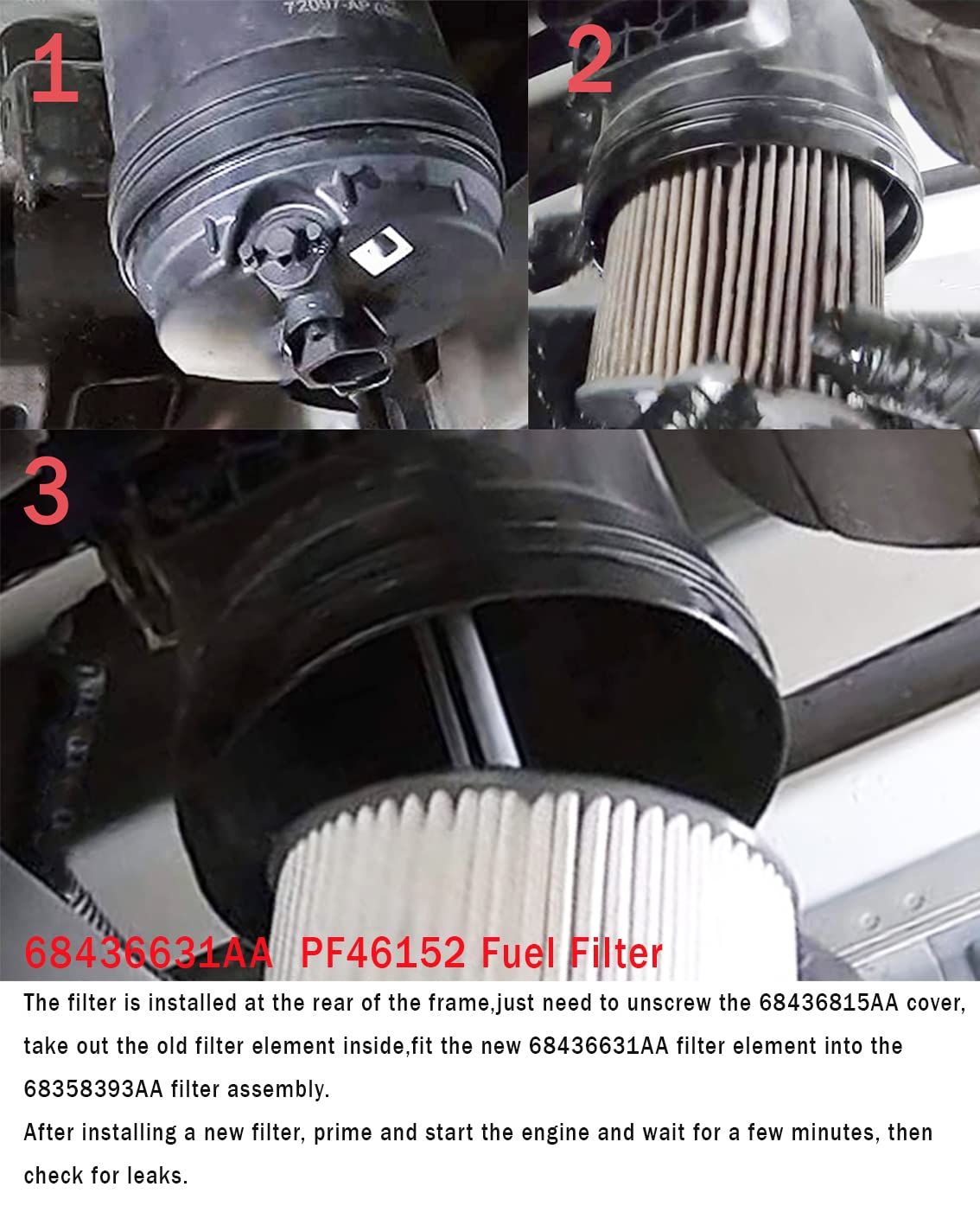 68436631AA Fuel Filter Compatible with 2019-2024 Ram 2500 3500 4500 5500 6.7L Diesel Engine Ram 1500 3.0L V6 Eco Diesel Frame Ch
