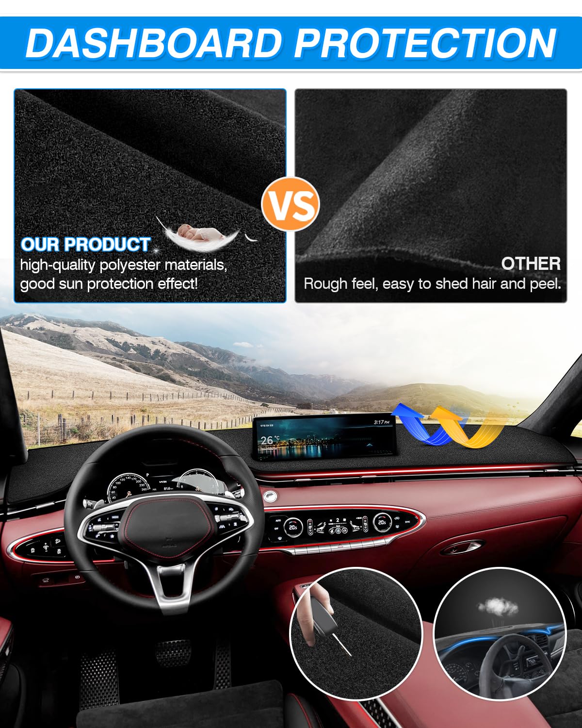 Cartist Dash Cover Fit for 2022 2023 2024 2025 Genesis GV70 Dashboard Cover Mat for GV70 Accessories Non-Slip Carpet Sunshield G