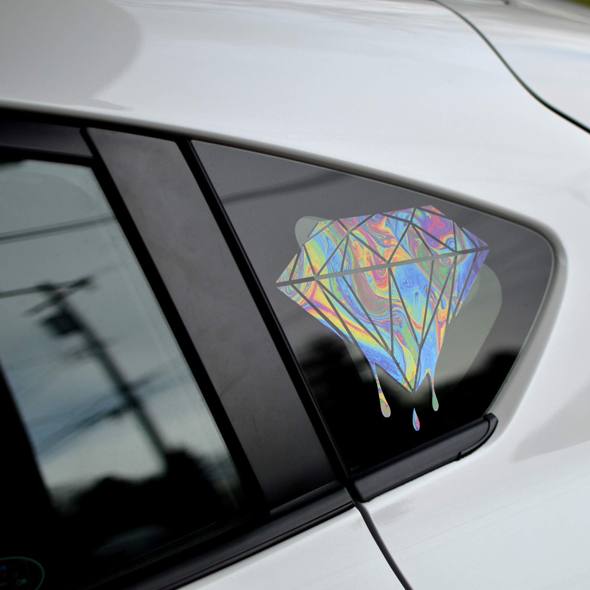 Dripping Paint Diamond Vinyl Sticker Decal | 6'' X 5'' Inch Drip Gem Stone, Swirling Colorful Paint Graphic Printed With Eco Sol