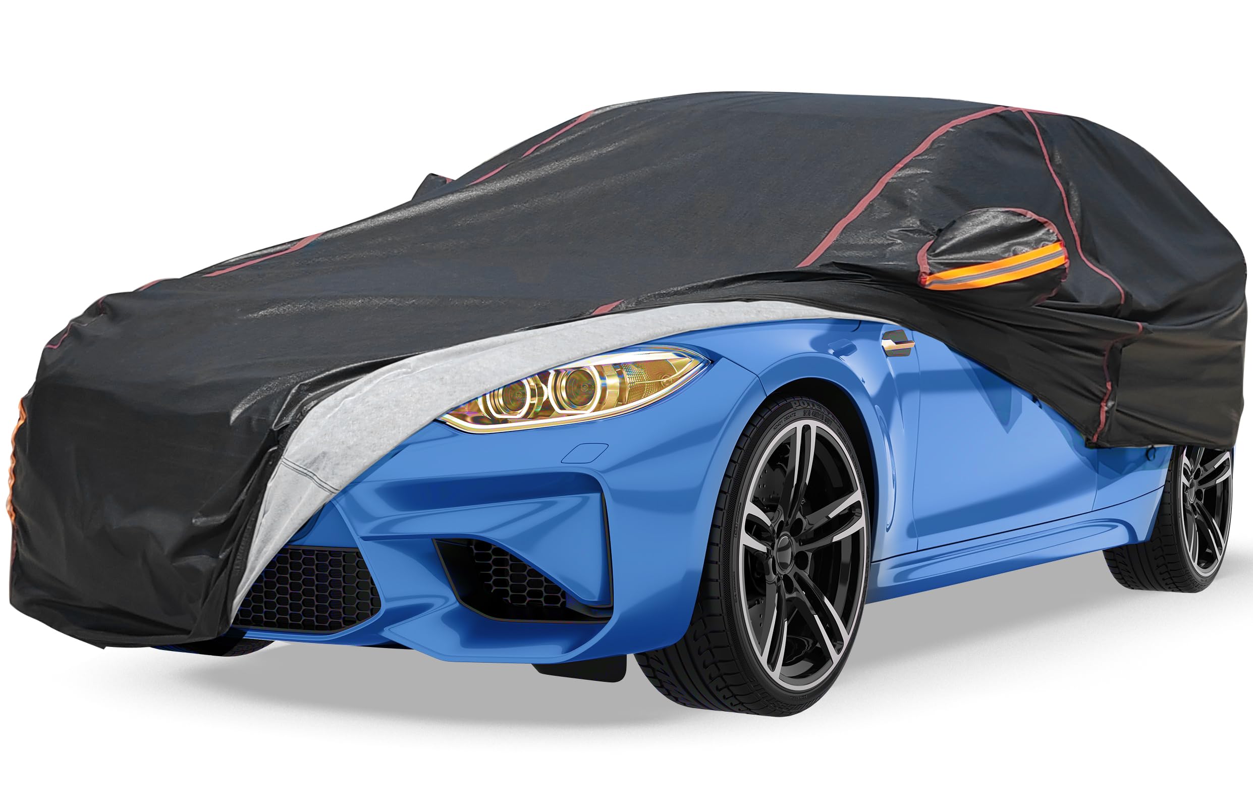 Car Cover Waterproof All Weather, 6 Layers Full Exterior Covers With Zipper Cotton, Mirror Pocket. Outdoor Car Cover Uv Snow Rai