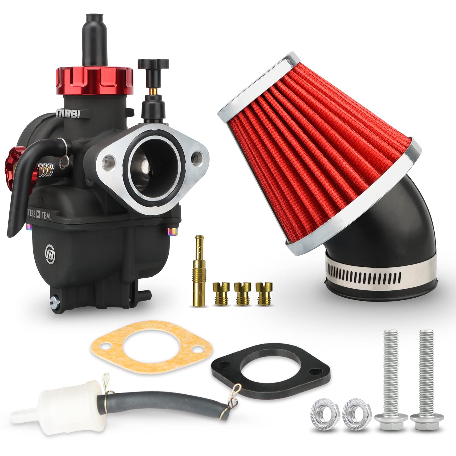 Nibbi Pe22 Carburetor With 48Mm Air Filters Kit,Pe22Mm Fl Motorcycle Carb Fit For 125Cc 130Cc 140Cc Dirt Bike Pit Bike Apollo Taotao Lifan Kayo Honda Ssr Motor Predator212