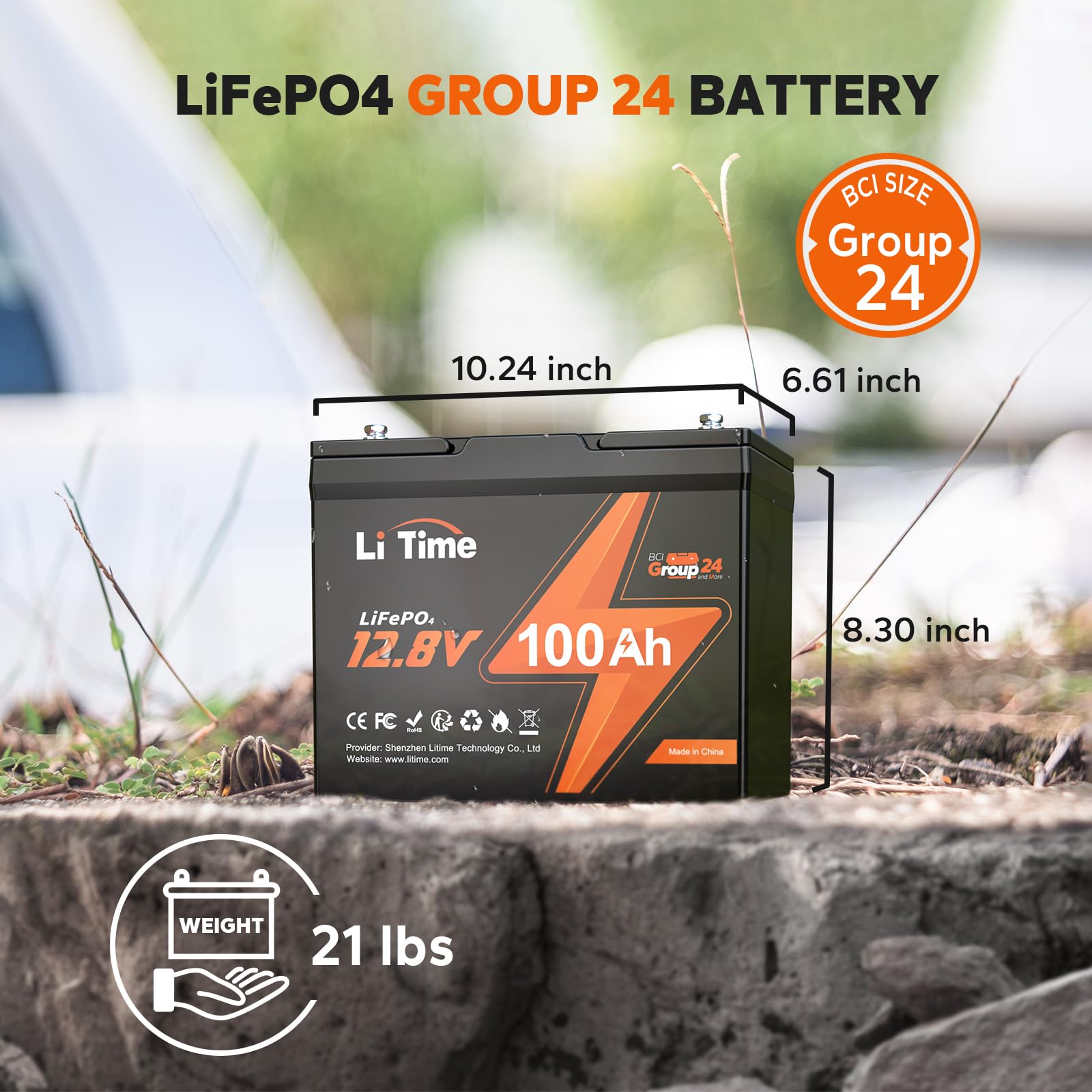 Litime 12V 100Ah Bci Group 24 Lifepo4 Battery, 100A Bms Rechargeable Lithium Battery With Up To 15000 Cycles, 1.28Kwh -Higher Energy Density, Perfect For Rvs, Van, Trailer, Motorhome And Boats