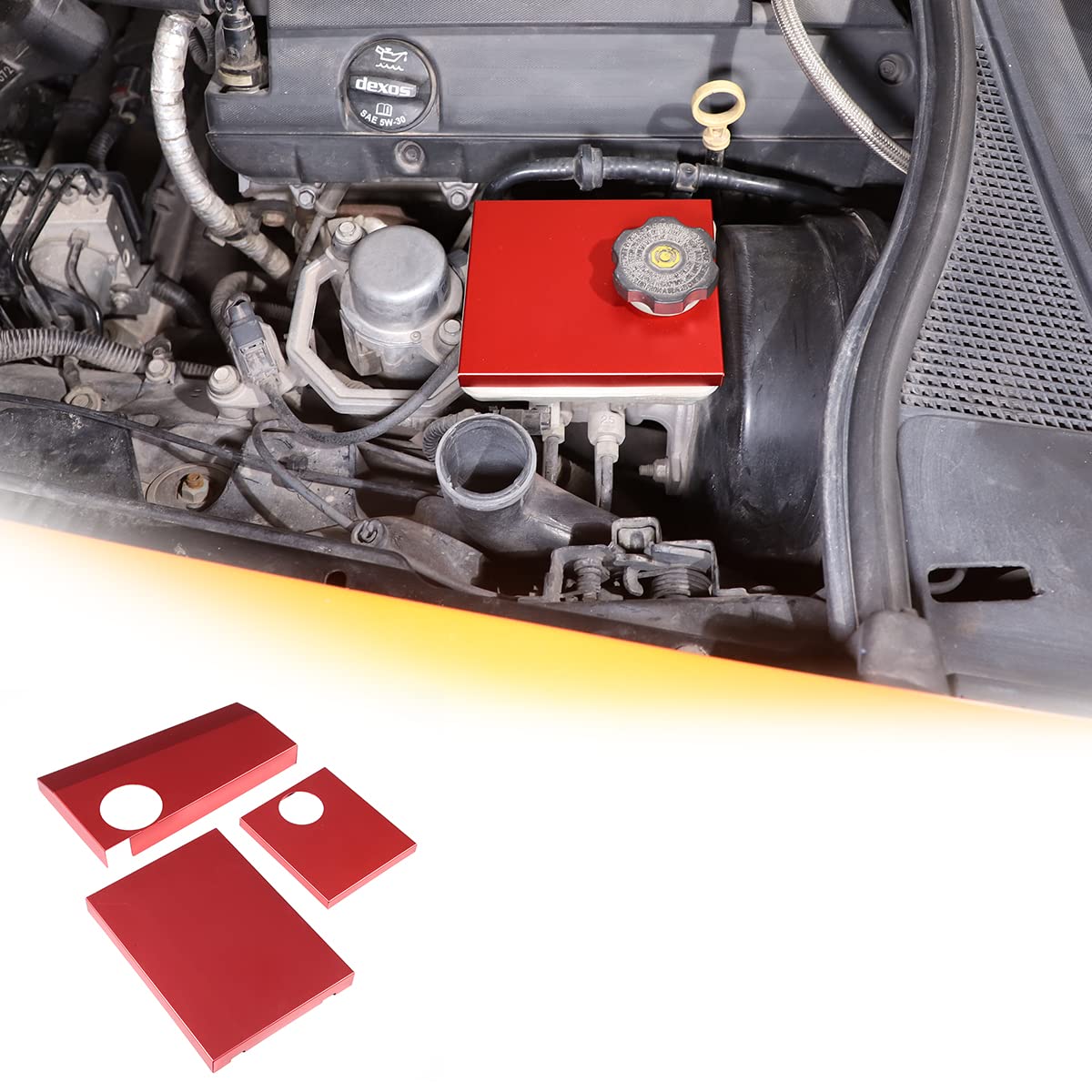 Jonkoko Aluminum Alloy Engine Antifreeze Fuse Box Cover For Chevrolet Corvette C7 2014-2019 Hood Engine Trim Sticker Interior Accessories (Red)