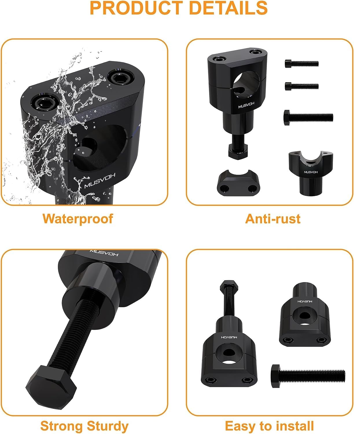 Musvoh Motorcycle Handlebar Riser, Increase Handlebar Height By 38Mm, Universal Motorcycle Accessories, Fits For Softail, Dyna, Road King, V-Star, Sportster, Shadow, Or Vulcan.