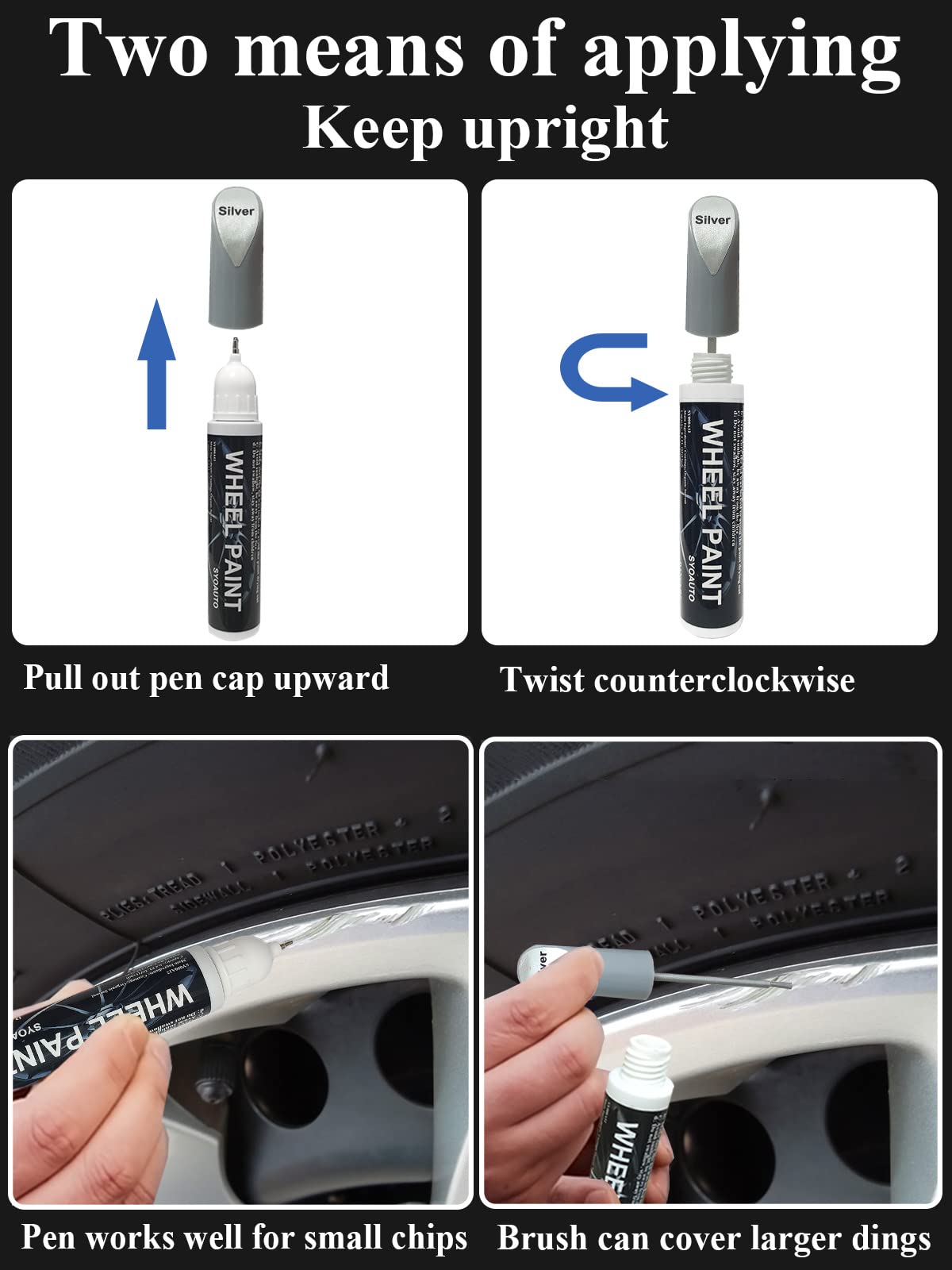 Syoauto Silver Rim Touch Up Paint Rim Scratch Repair Pen Wheel Touch Up Paint Car Rim Paint Pen Universal Color Silver Wheel Pai