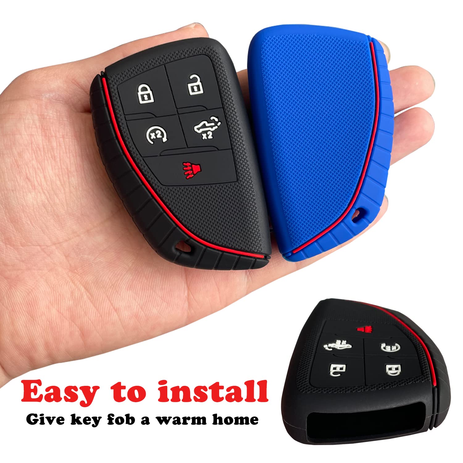 Tandrive Key Fob Cover For 2022 2023 2024 2025 Chevy Silverado 1500 Gmc Sierra 1500, 2024 2025 Silverado Sierra 2500Hd 3500Hd, Silicone, 2-Pack, Black Blue