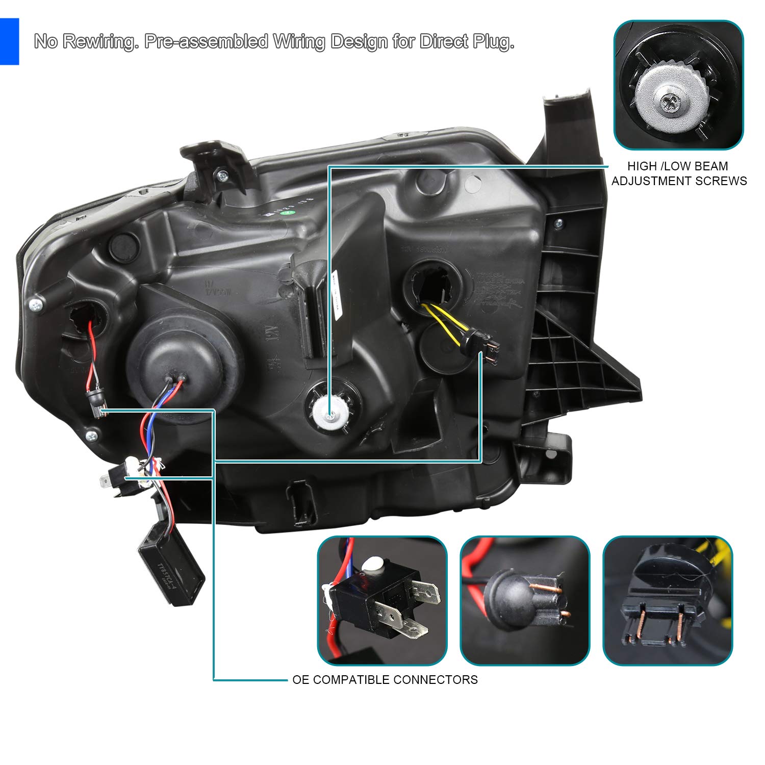 Spec-D Tuning Led Sequential Signal Black Smoke Projector Headlights Compatible With 2014-2021 Toyota Tundra, Left + Right Pair Headlamps Assembly