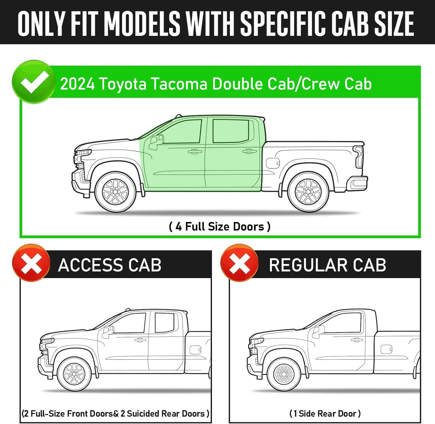 SMANOW Drop Down Running Boards, 4" Step Bars, Carbon Steel, Black, Compatible with 2024-2025 Toyota Tacoma Double Cab